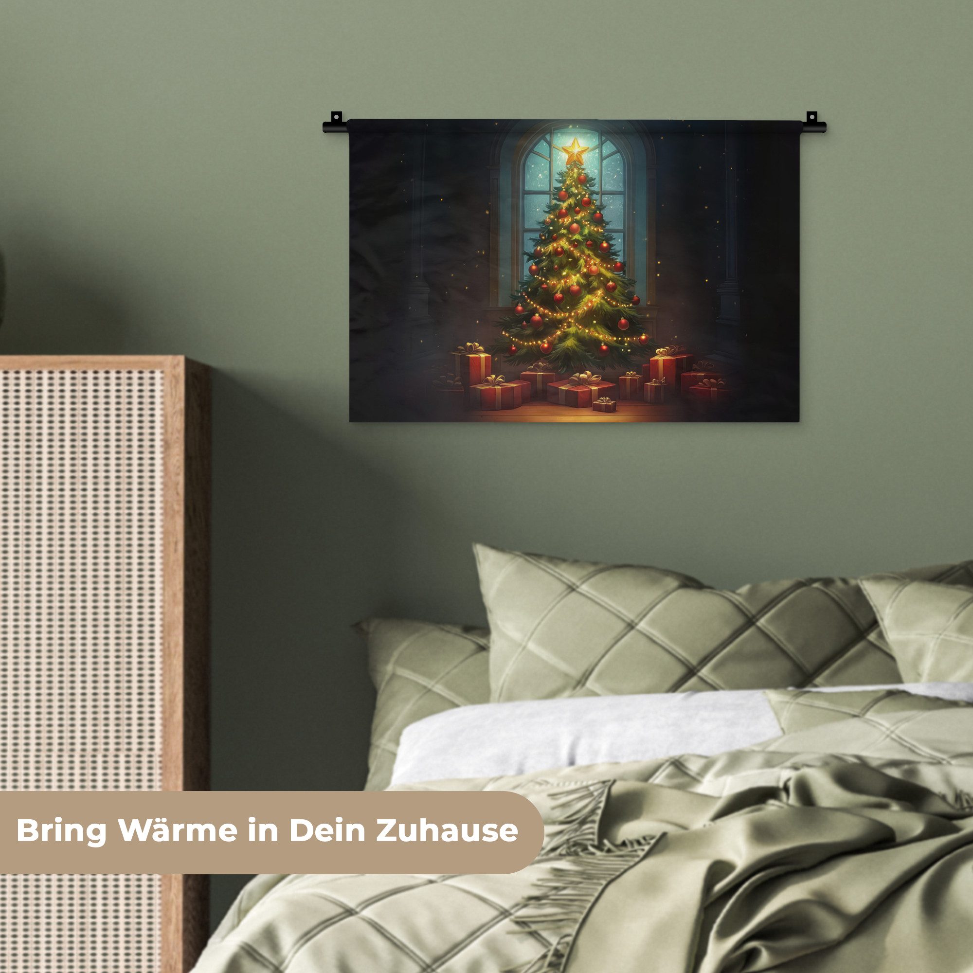 MuchoWow Wandteppich Weihnachtsbaum - Geschenk - Winter, Rechteckig, Höhe: 3 mm, Wandteppich für Wohnzimmer, Schlafzimmer, 60x40 cm