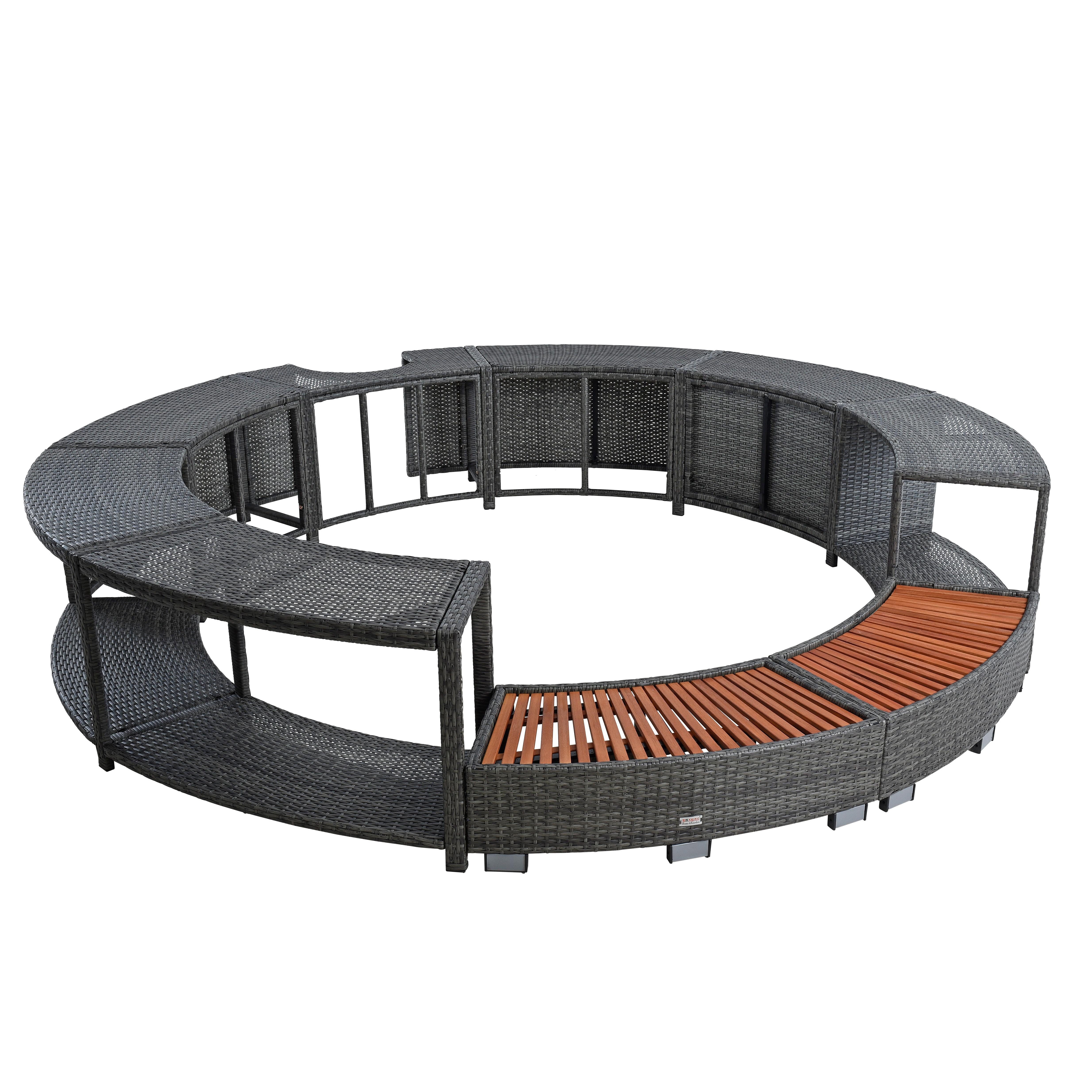 ESTEXO Pooltreppe Whirlpool Umrandung Poolumrandung Poolverkleidung Rattan Rahmen Anth
