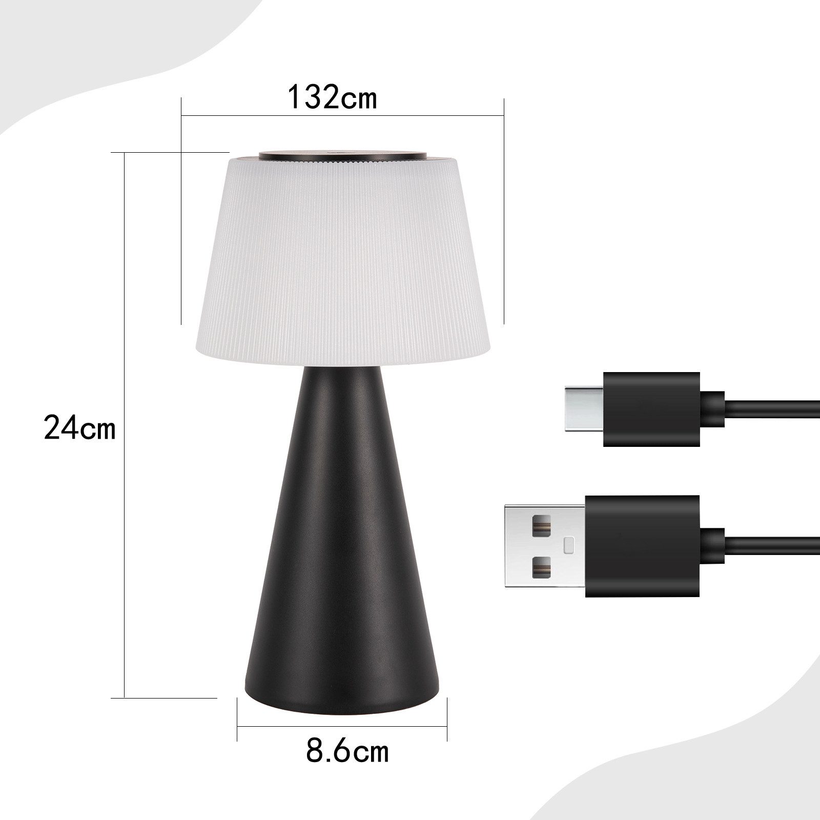 ZMH LED Tischleuchte Kabellos 3600mhA Dimmbar Tischlampe Modern Wohnzimmer Batterie, Augenschutz, Einfache Installtion, LED fest integriert, 3000-6500K, Touch Nachttischlampe mit USB Aufladbar Outdoor