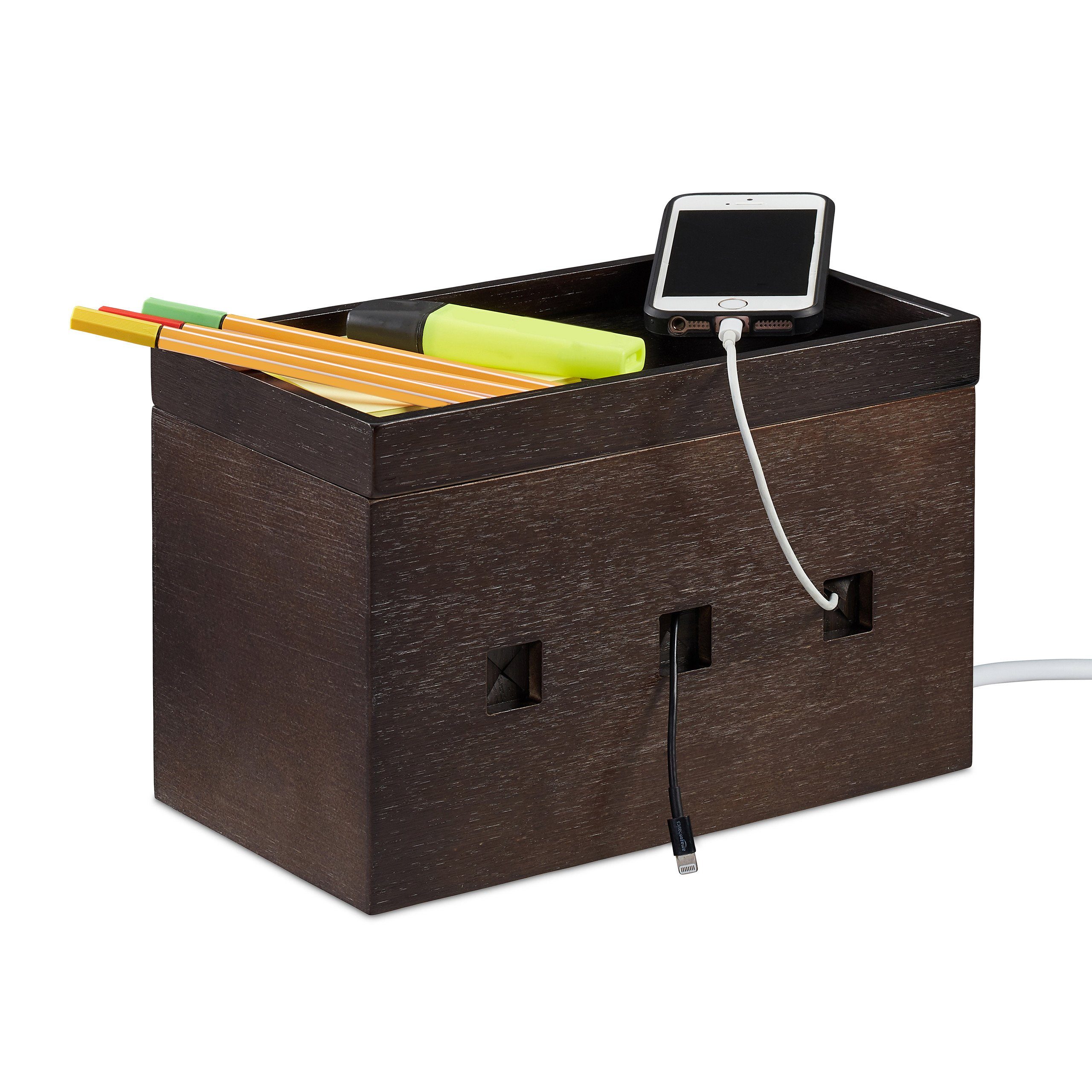 relaxdays Kabelzubehör Kabelbox Bambus dunkelbraun, (1-tlg)