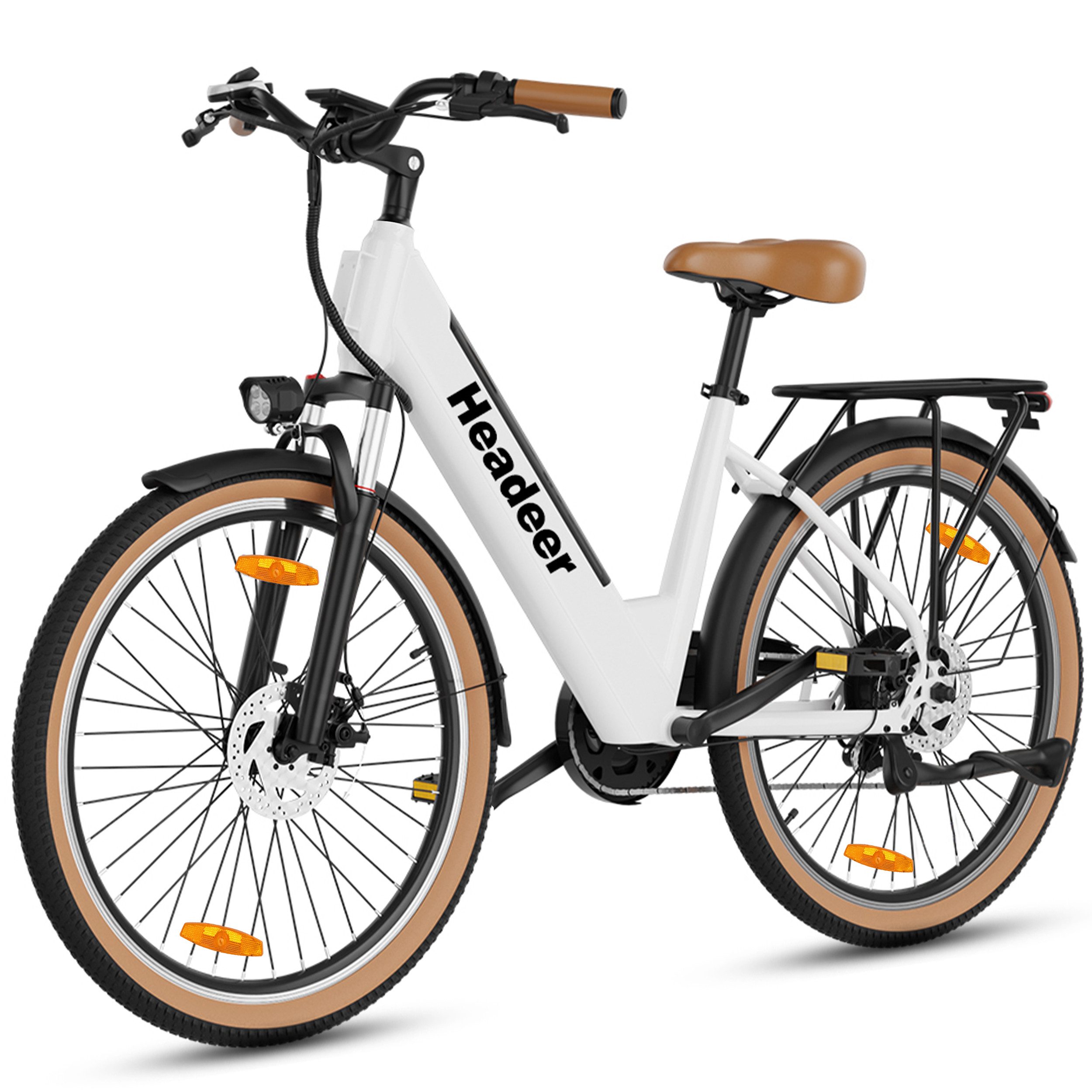 WHEELYOU E-Bike Cityrad Herren u. Damen E-Citybike 26 Zoll 250W 648Wh 120km Tiefeinsteiger, Kettenschaltung, Heckmotor, 648 Wh, (Beleuchtungsset mit Batterieladegerät, Batterieschlüssel, Werkzeug), 52 Nm Heckmotor Shimano 7-Gang Federgabel mech. Scheibenbremse
