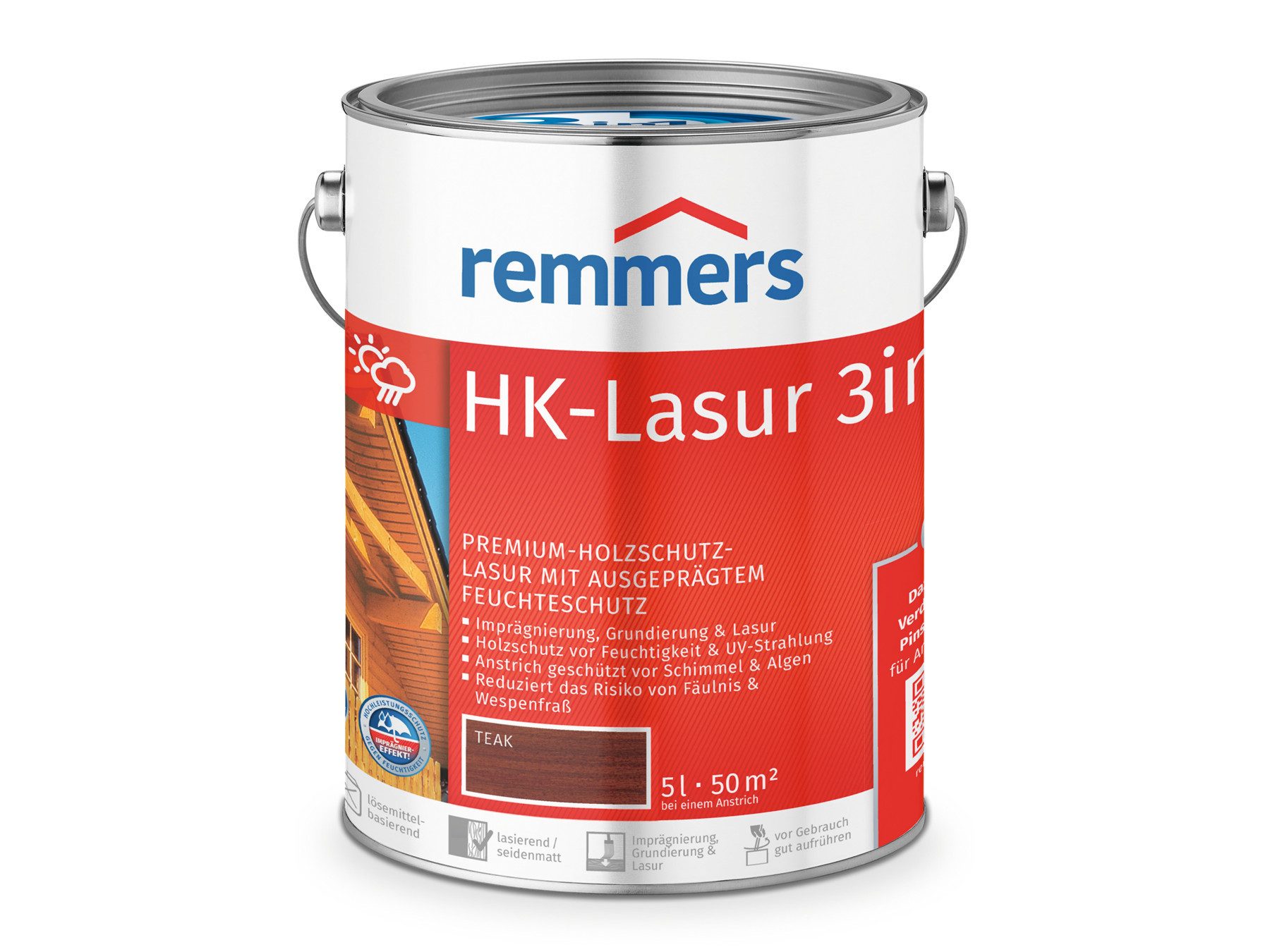 Remmers Holzschutzlasur HK-Lasur 3in1 5 Liter für aussen, 3facher Holzschutz mit Imprägnierung + Grundierung + Lasur