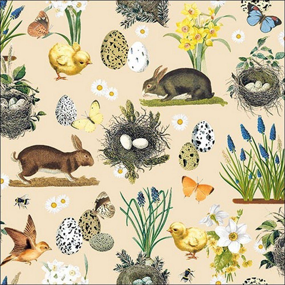 Ambiente Luxury Paper Products Papierserviette 20 Servietten Easter Time cream 33x33cm, (20 St)