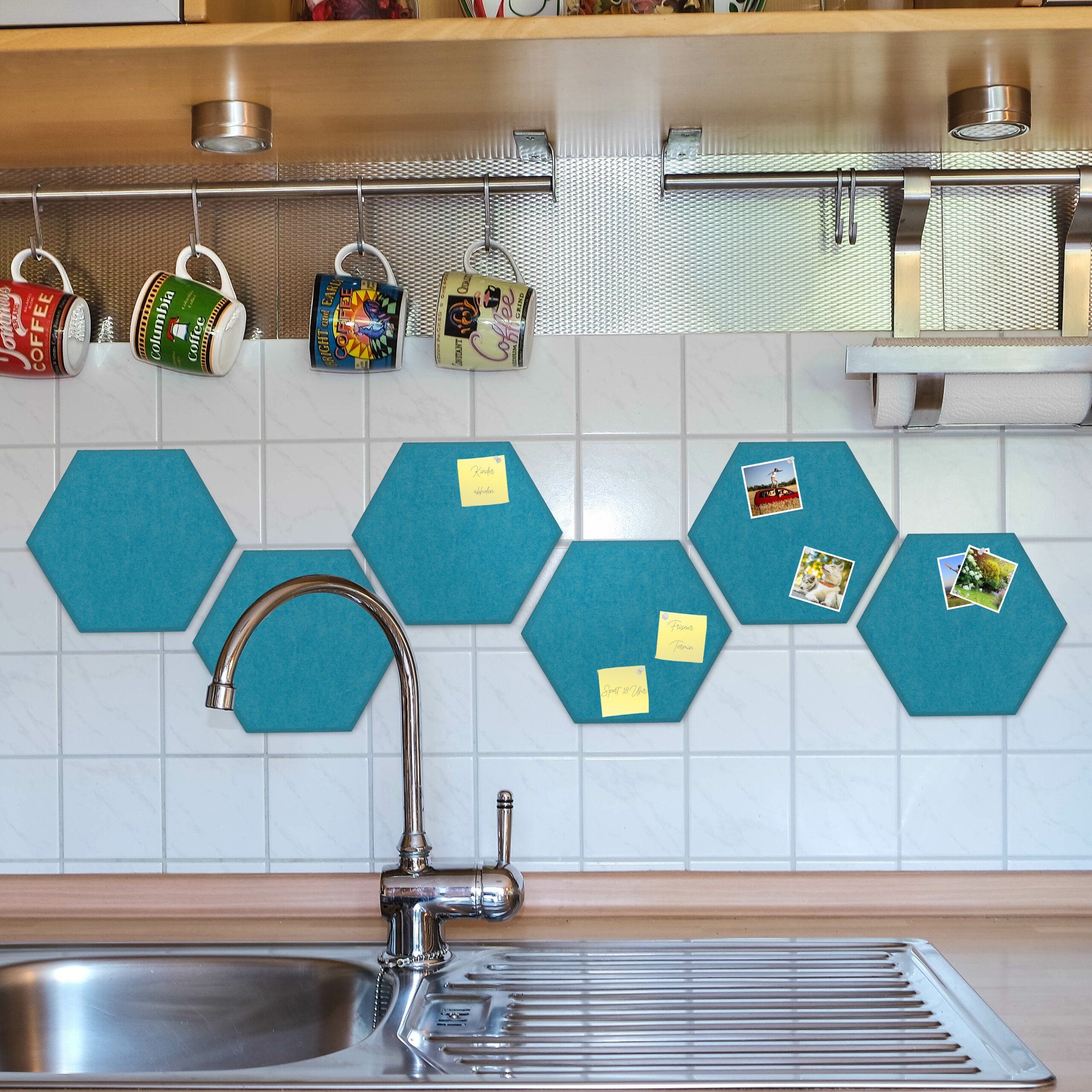 relaxdays Pinnwand Blaue Filzpinnwand Sechsecke 6er Set günstig online kaufen