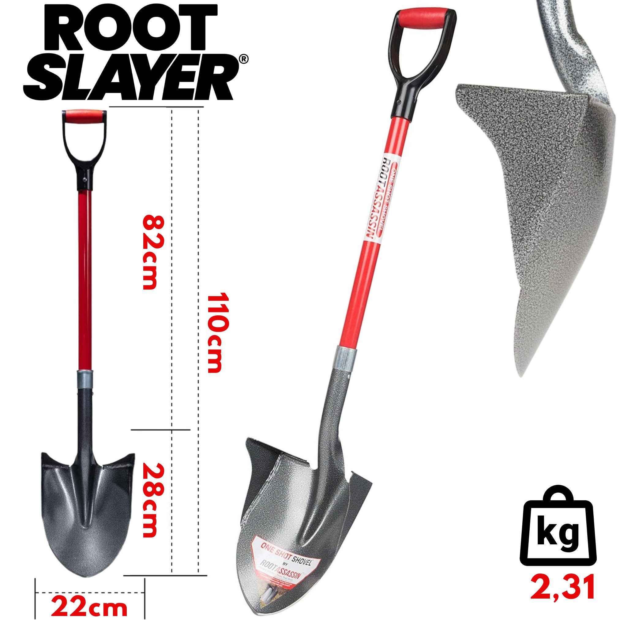 Root Slayer® Schaufel Radius Root Assassin Gartenschaufel, (1 St), 110cm Schaufel, extrem robust & belastbar