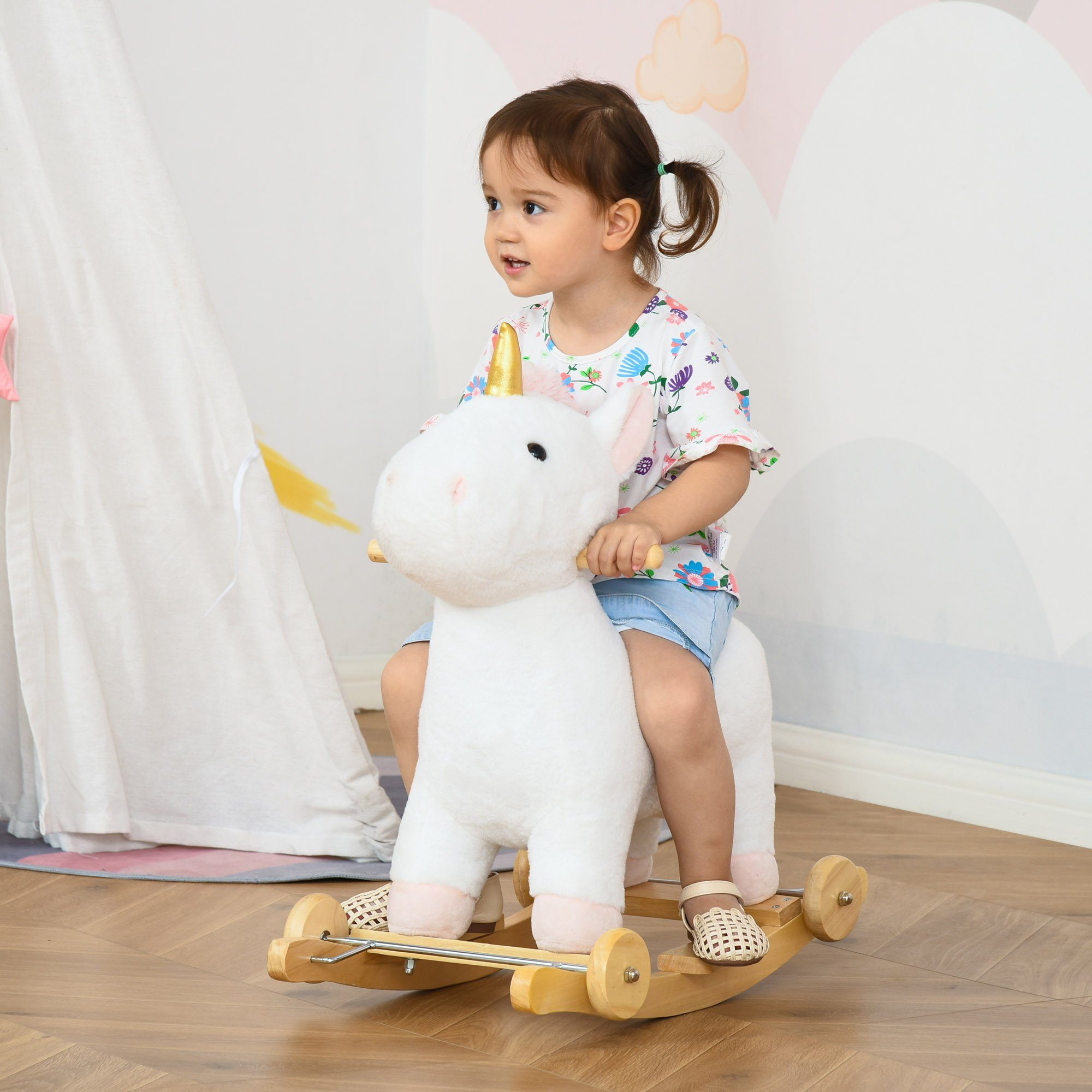 HOMCOM Schaukeltier 2-IN-1 Schaukelpferd mit Räder günstig online kaufen