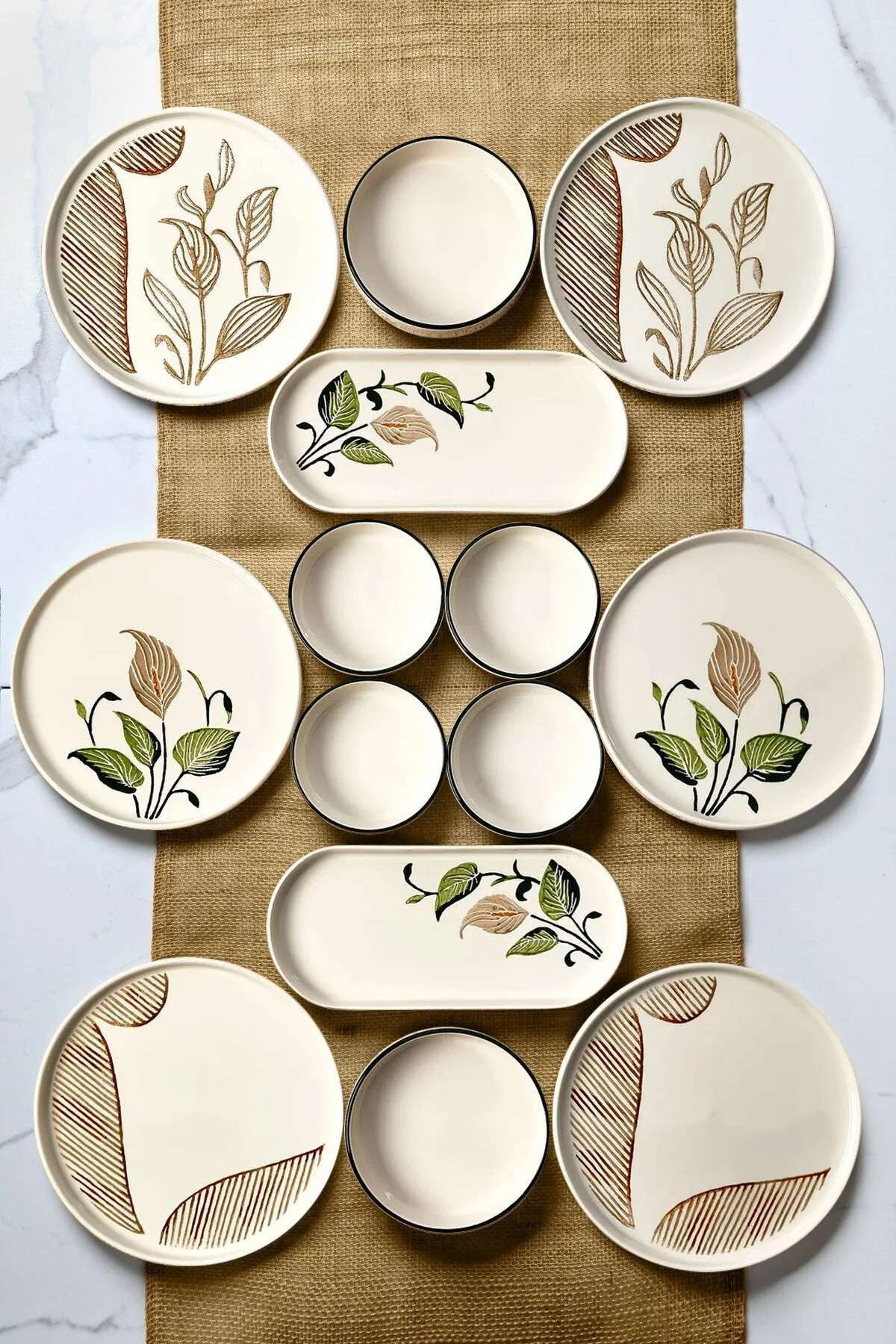 Hermia Concept Frühstücks-Geschirrset 6 Tellern, 2 Platten und 6 Schüsseln Dieses Set 100 % Keramik (14-tlg), 6 Personen, Keramik, Steinzeug, spülmaschinenfest und mikrowellengeeignet