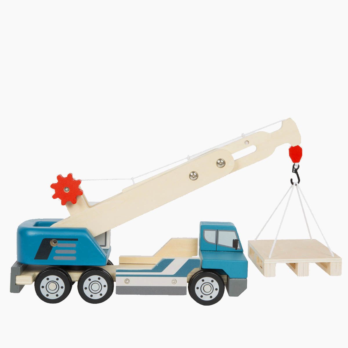 small foot GmbH & Co. KG Spielzeug-Krankenwagen Kranwagen mit Palette, (Packung, 2-tlg., set), Kranarm schwenkbar und ausziehbar mit beweglichem Haken