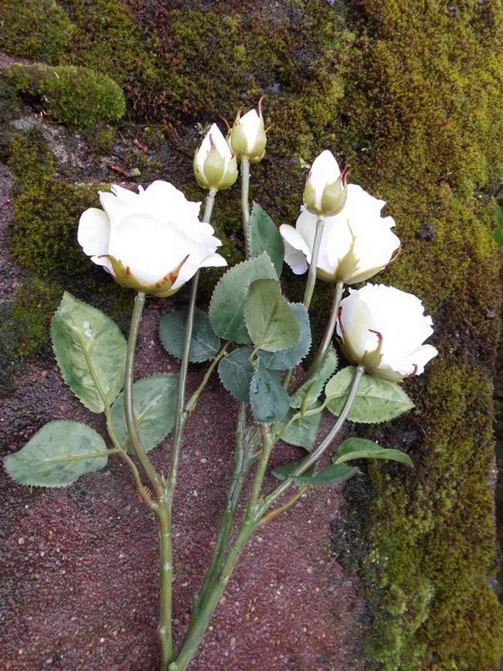 Kunstblume Traumschöne Rosenstiele Blumenstrauß Rosenstrauß weiss 3 St. 6  Blüten, Deko-Impression