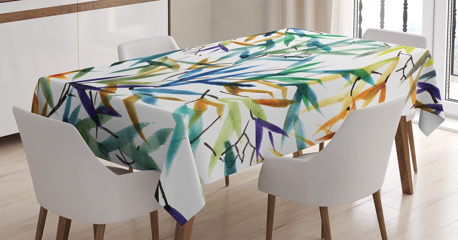 Abakuhaus Tischdecke japanisch geeignet den Für Bereich Klare Waschbar Asiatische Bambus-Blätter Außen Farben, Farbfest