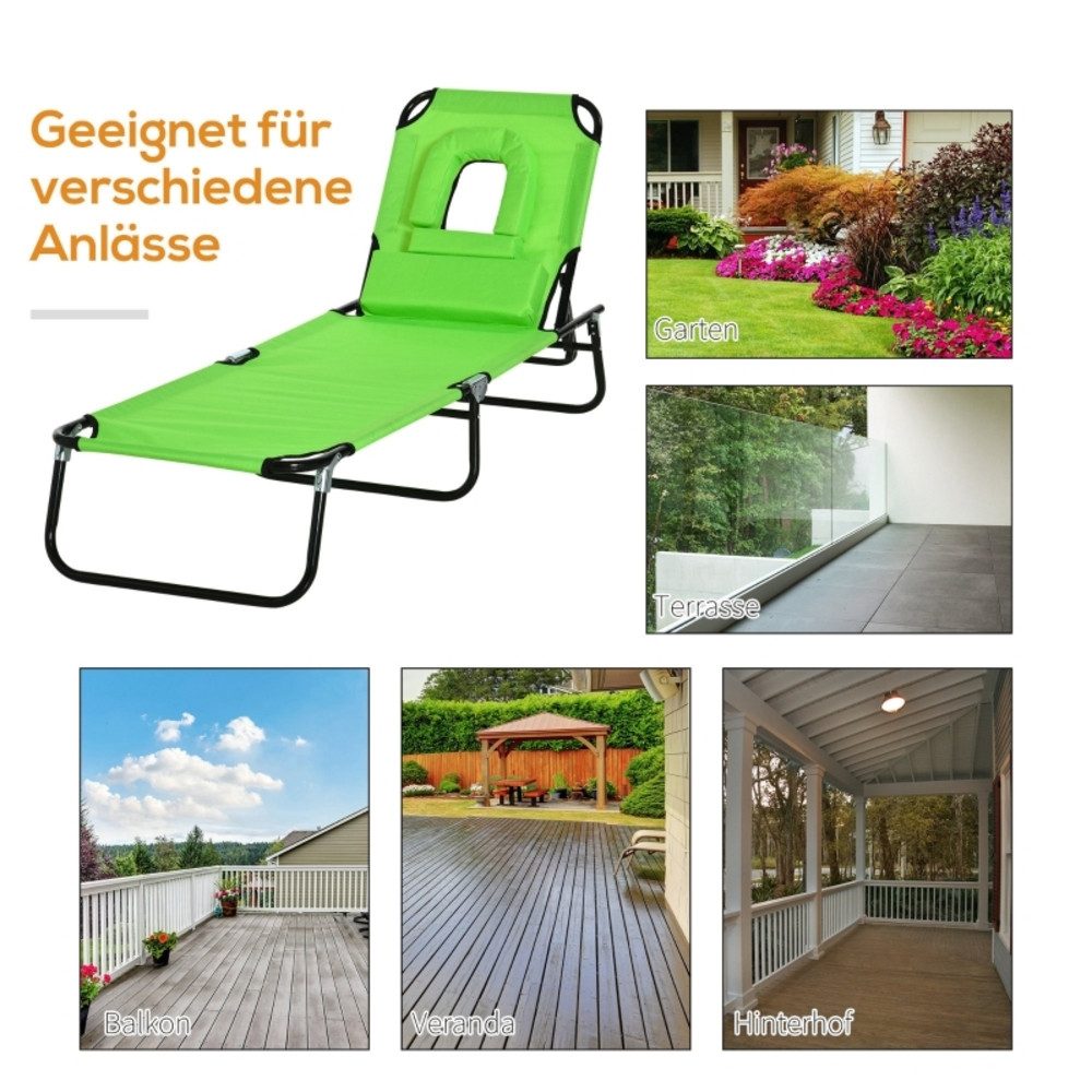 CHICFURN Gartenliege Sonnenliege für Balkon, 1-St., mit Lesefenster, Packung, 1 St., Faltbare Relaxliege aus Oxford-Stoff, wasserabweisend, Grün, 190 x 56 x 28 cm, für Terrasse, Camping und Außenbereich
