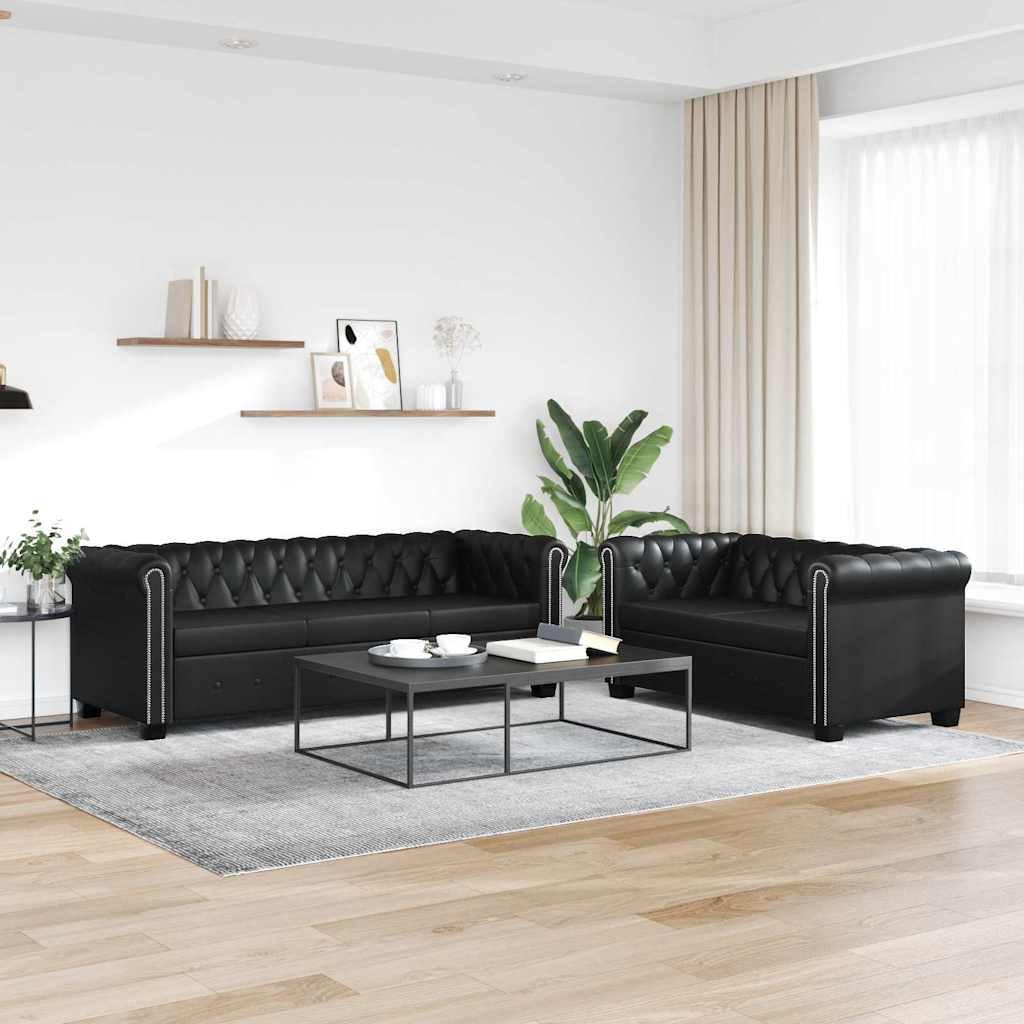 furnicato Sofa Chesterfield-Sofas 2-Sitzer und 3-Sitzer Kunstleder Schwarz, günstig online kaufen