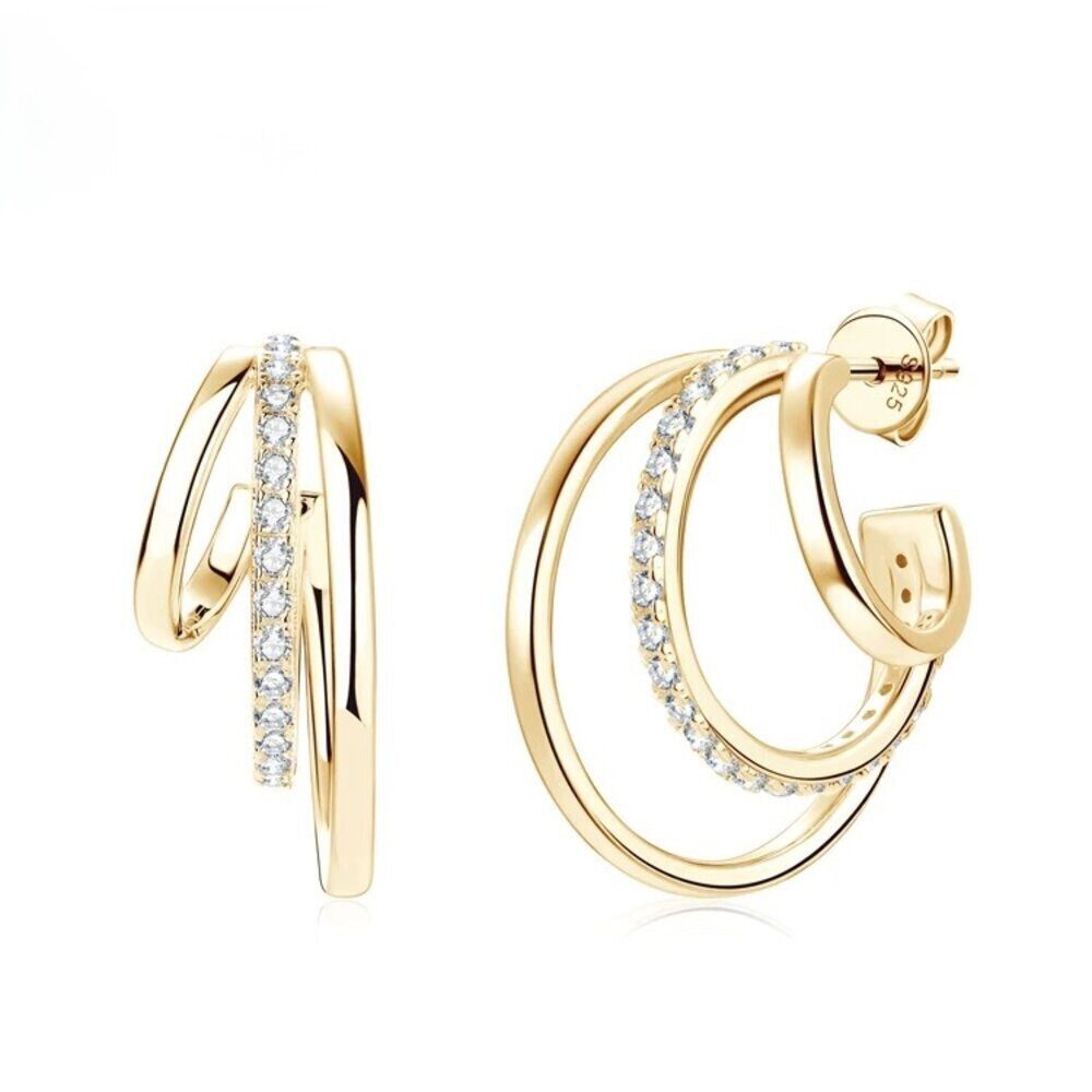 ROUGEMONT Paar Creolen Luxuriöse Moissanit Creolen 925 Silber Gold +Echtheitszertifikat, Echtschmuck