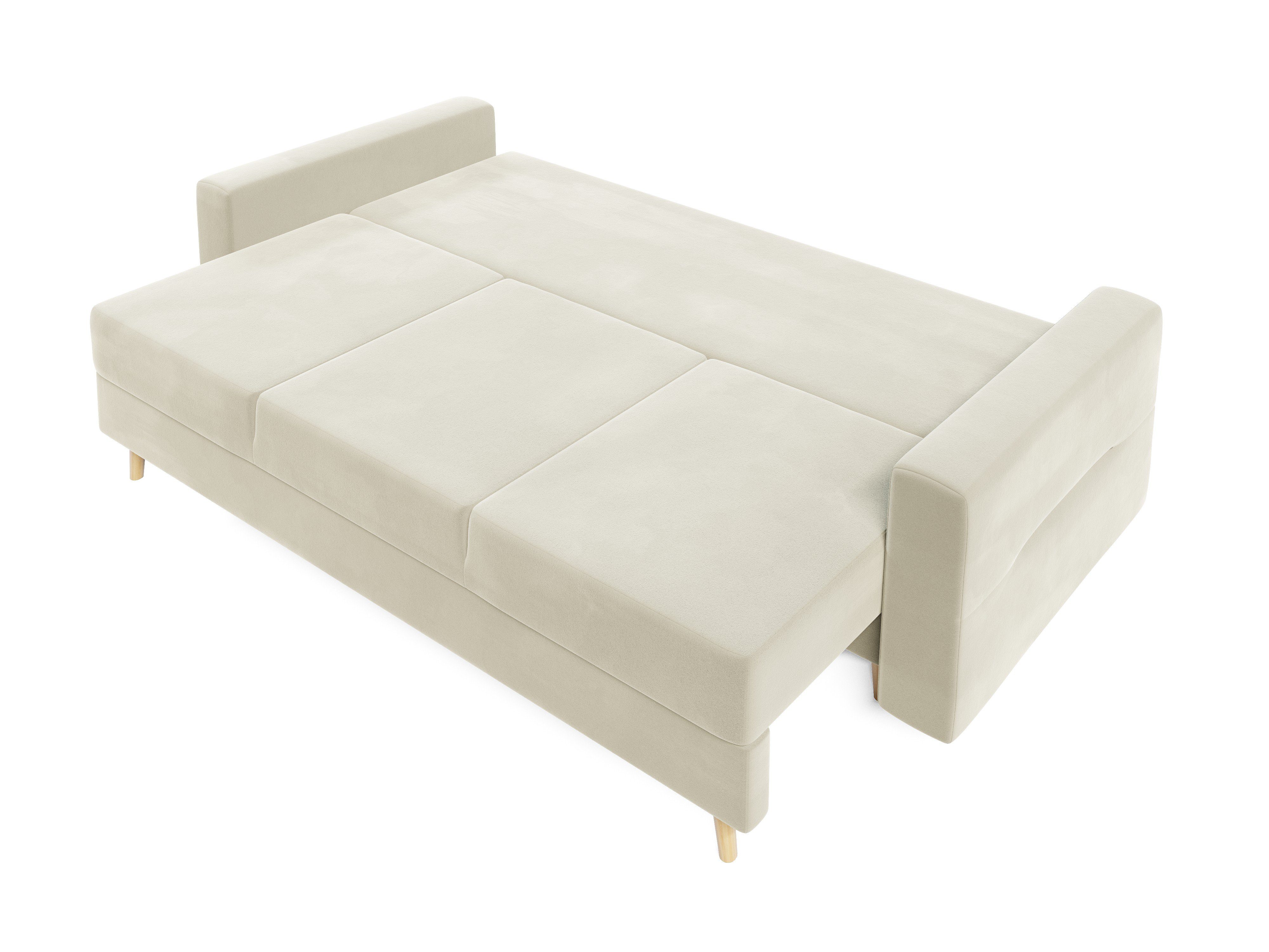 Sofa BERGEN Weiß 234cm COUCH und Schlafsofa, Schlaffunktion Bettkasten mit pressiode