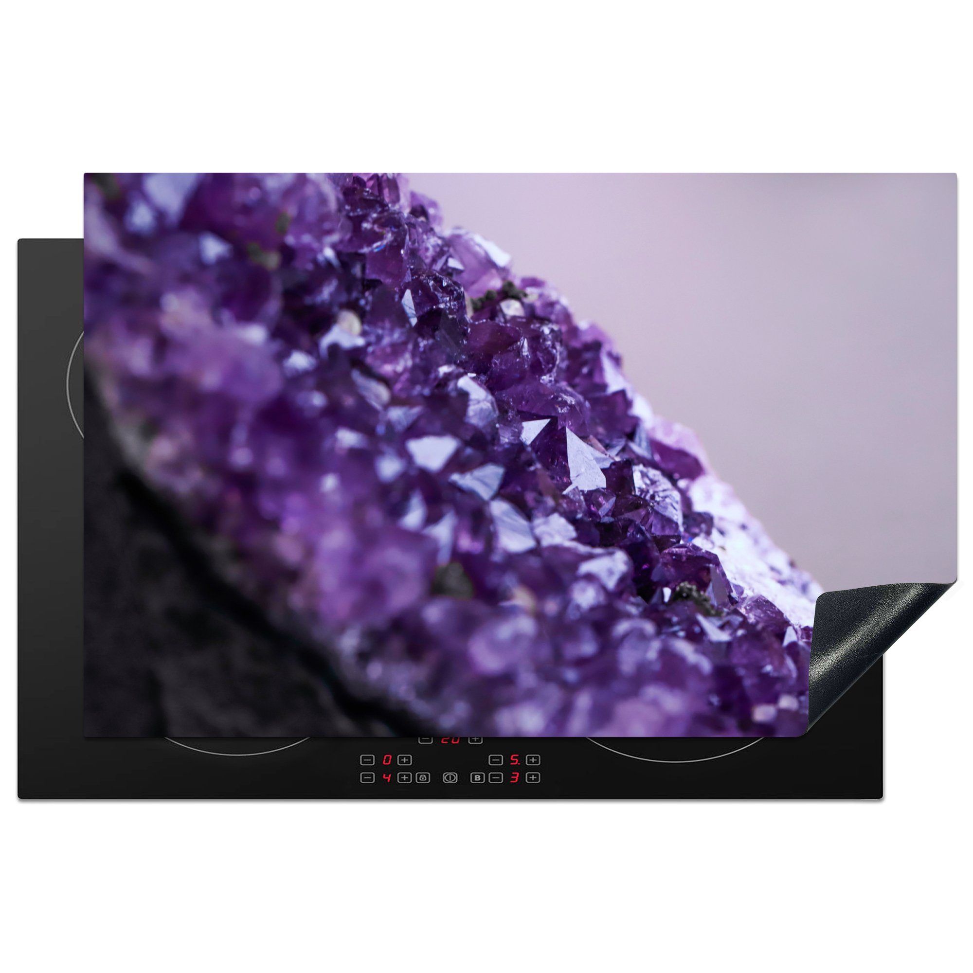 Herdblende-/Abdeckplatte (1 für MuchoWow cm, Induktionskochfeld Amethysten, tlg), Ceranfeldabdeckung die 81x52 eines Vinyl, Schutz küche, Nahaufnahme violetten