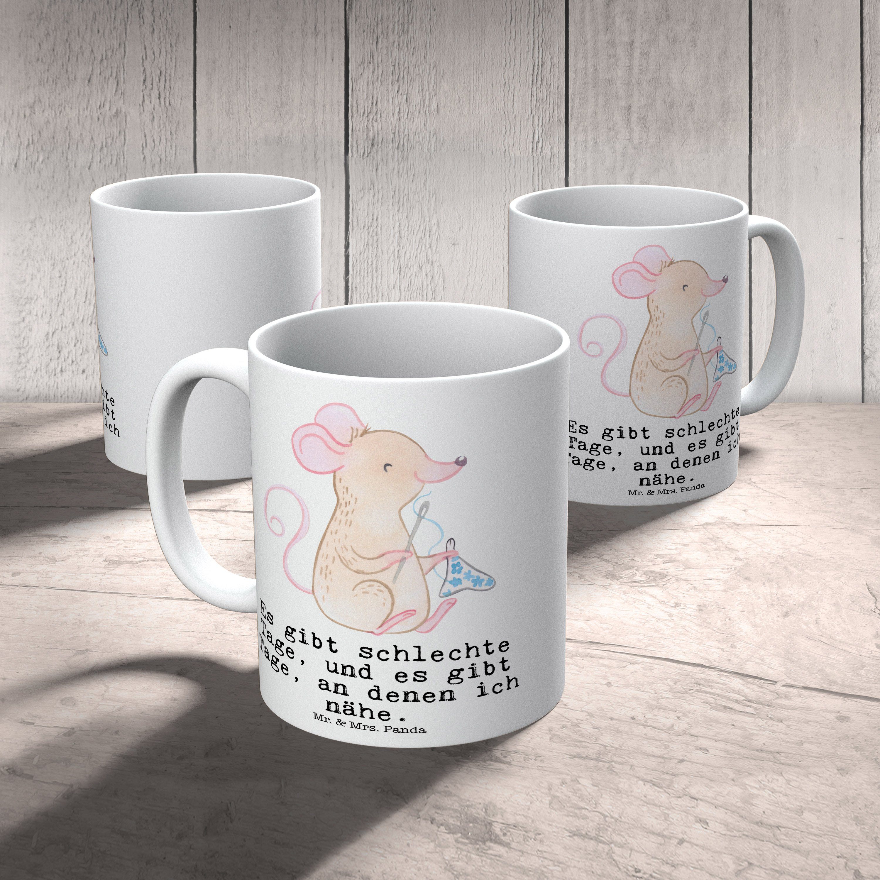 Mr. & - Sportart, Tage - Geschenk, Nähen Weiß Becher, Keramik Hobby, kreatives Tasse Mrs. Panda Maus