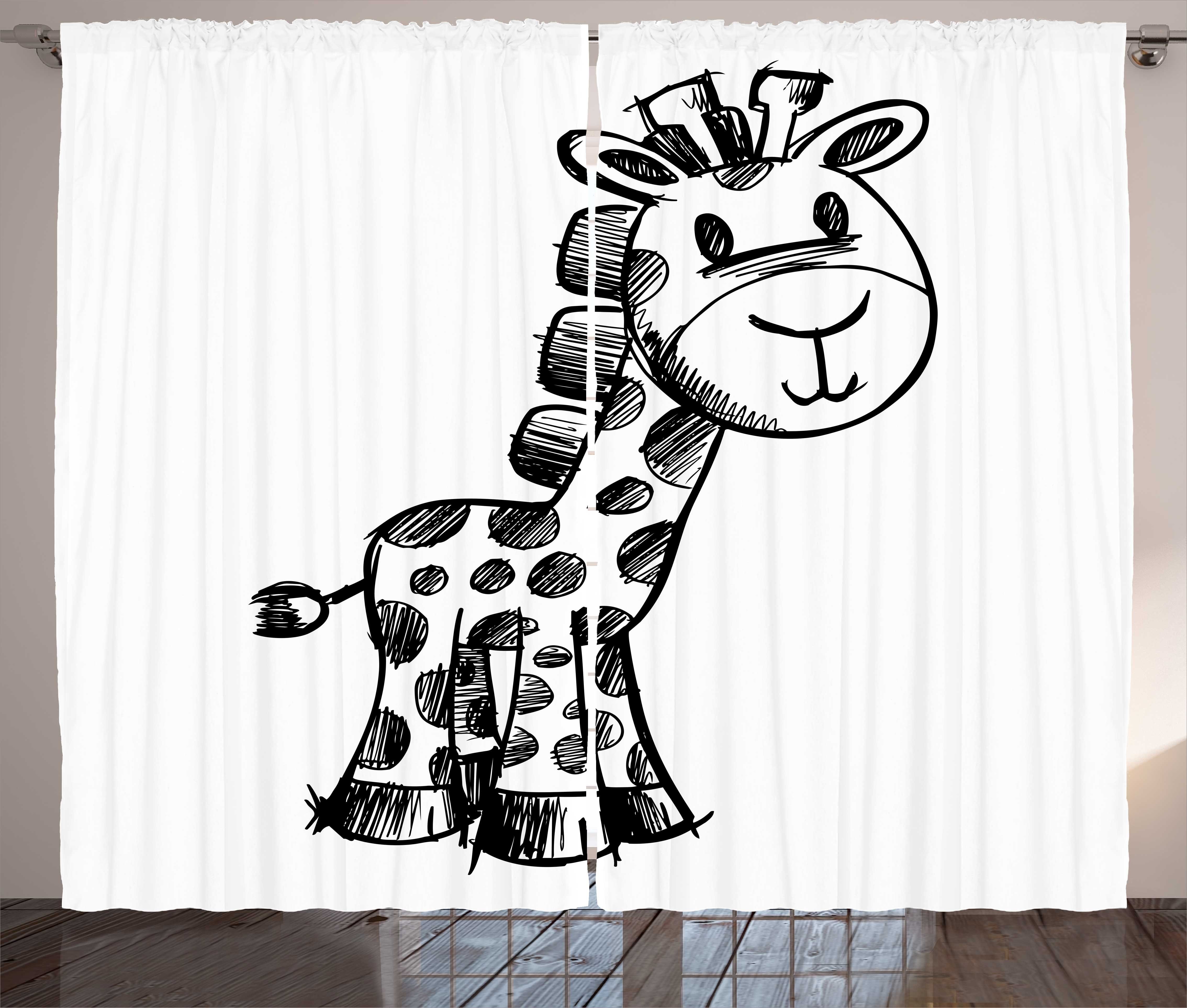 Gardine Schlafzimmer Kräuselband Vorhang mit Schlaufen und Haken, Abakuhaus, Giraffe Childish Sketch African
