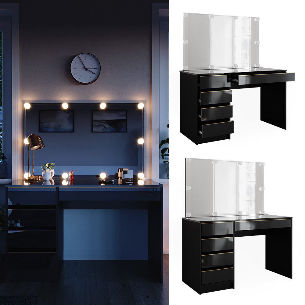 Vicco Schminktisch Sherry, Schwarz, 120 cm günstig online kaufen