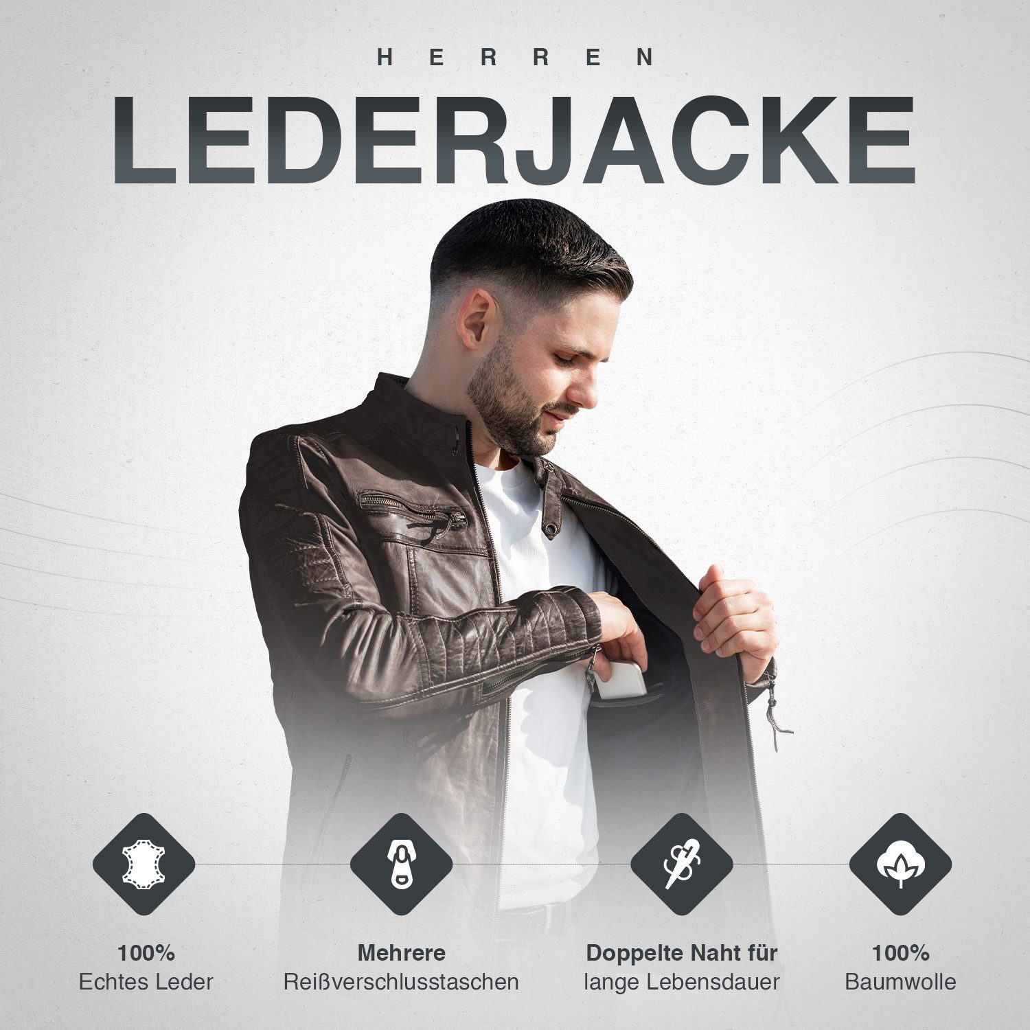 PAULGOS Lederjacke Herren Jacke Übergangsjacke Biker Look 100% Echtleder D1 günstig online kaufen