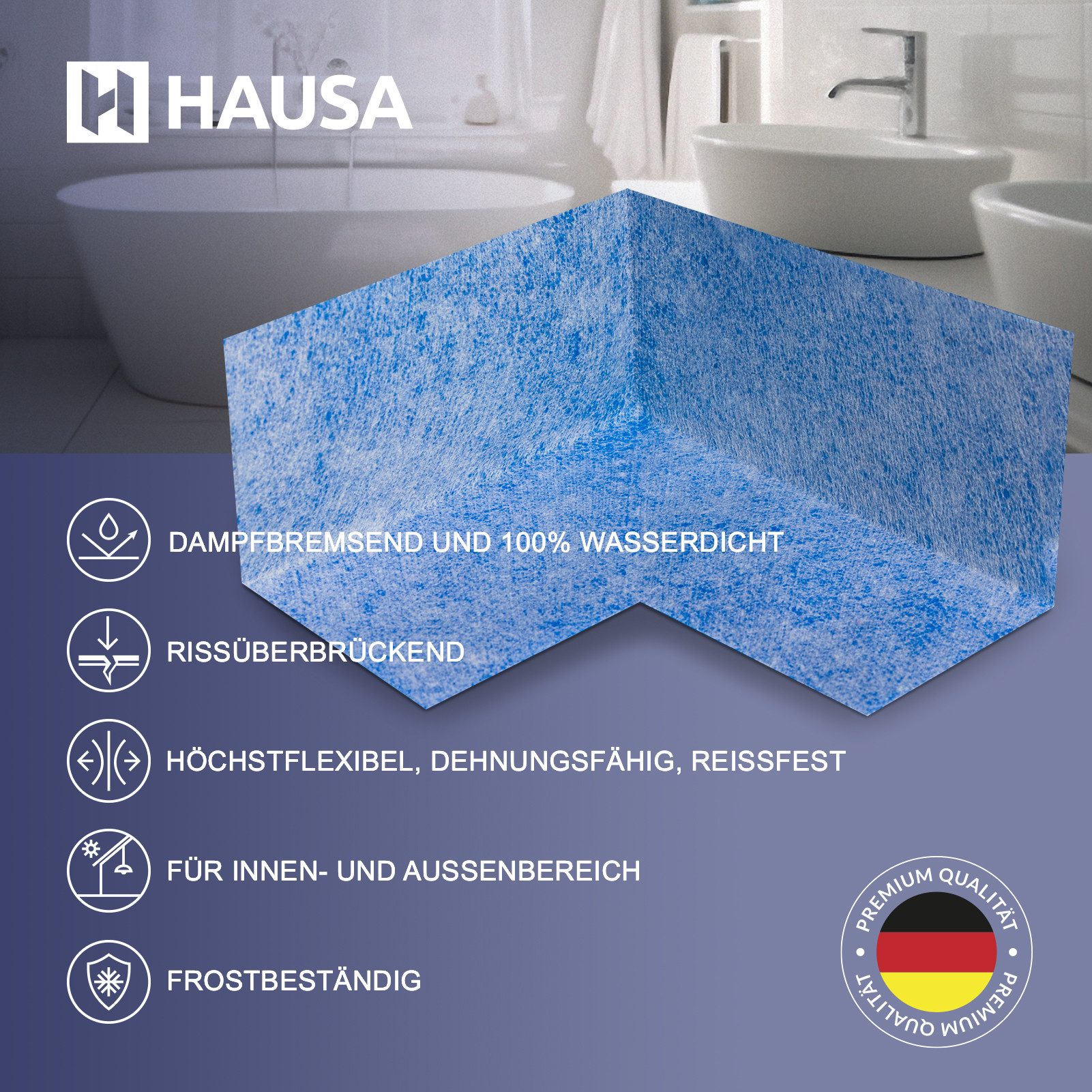 Hausa Bodenfliese Innenecke PRO3 Dichtecke, 3-lagige Aufbau, blau, Eckabdichtung für Sanitär Bad Dusche Terrasse Balkon, wasserfeste Abdichtung unter Fliesen elastische Eck-Dichtband