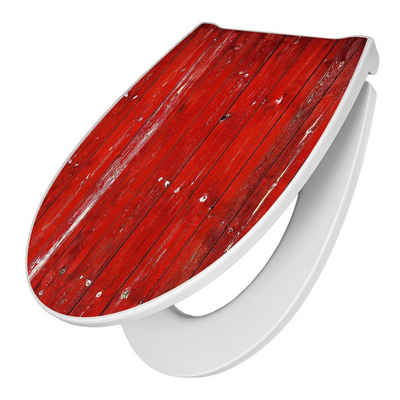 banjado WC-Sitz Motiv Rote Holzlatten (umweltfreundliches Material & Take-Off Technologie, Softclose Absenkautomatik), 45 x 38,4 x 4,2cm