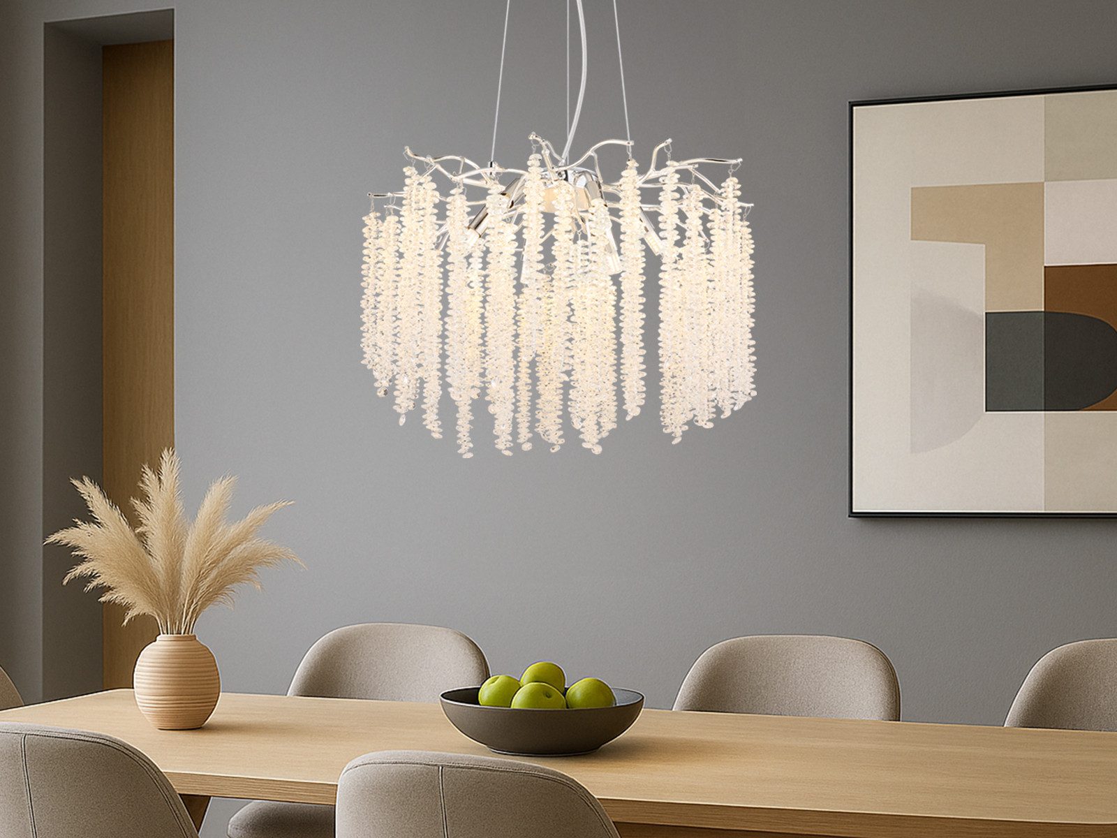 GLOBO LIGHTING LED Kronleuchter Lüster mit Glas Kristall Rispen Ø 50cm, Dimmfunktion, LED wechselbar, warmweiß, ausgefallene Designer Esstisch-Lampe hängend inkl. Leuchtmitteln