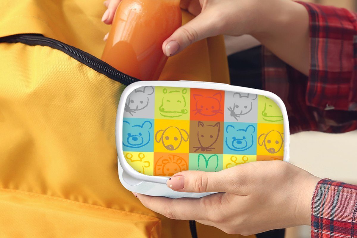 und Brotbox Lunchbox Muster Erwachsene, für Kunststoff, Kinder MuchoWow Kinder weiß - für Jungs - - Mädchen Brotdose, Tiere (2-tlg), und Regenbogen,