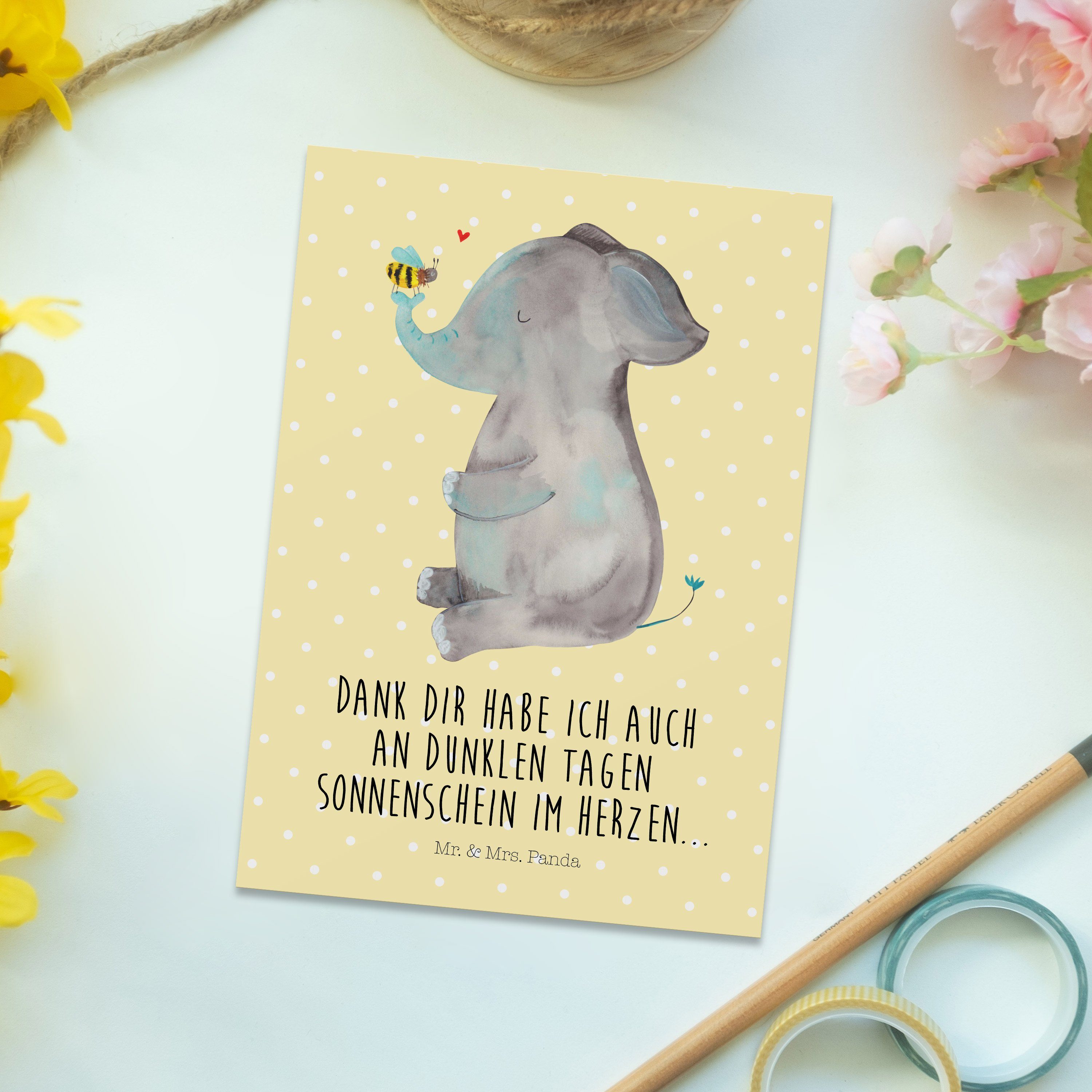 Mr. & - Pastell Gute Laune - Postkarte Panda Elefant Gelb Geschenk, Biene & Heiratsantrag, Mrs