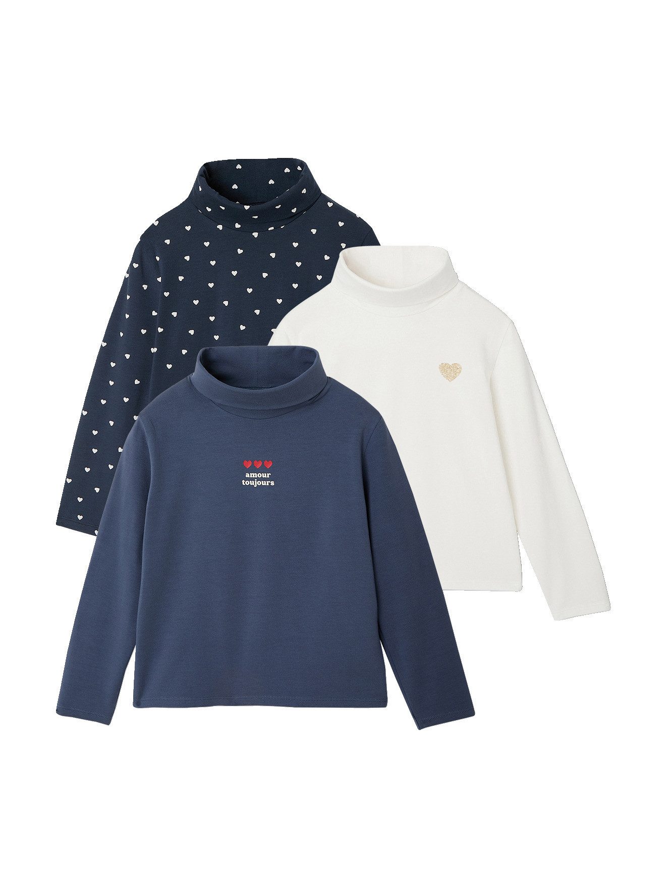 vertbaudet Langarmhemd Mädchen Rollkragenshirts BASIC 3er-Pack