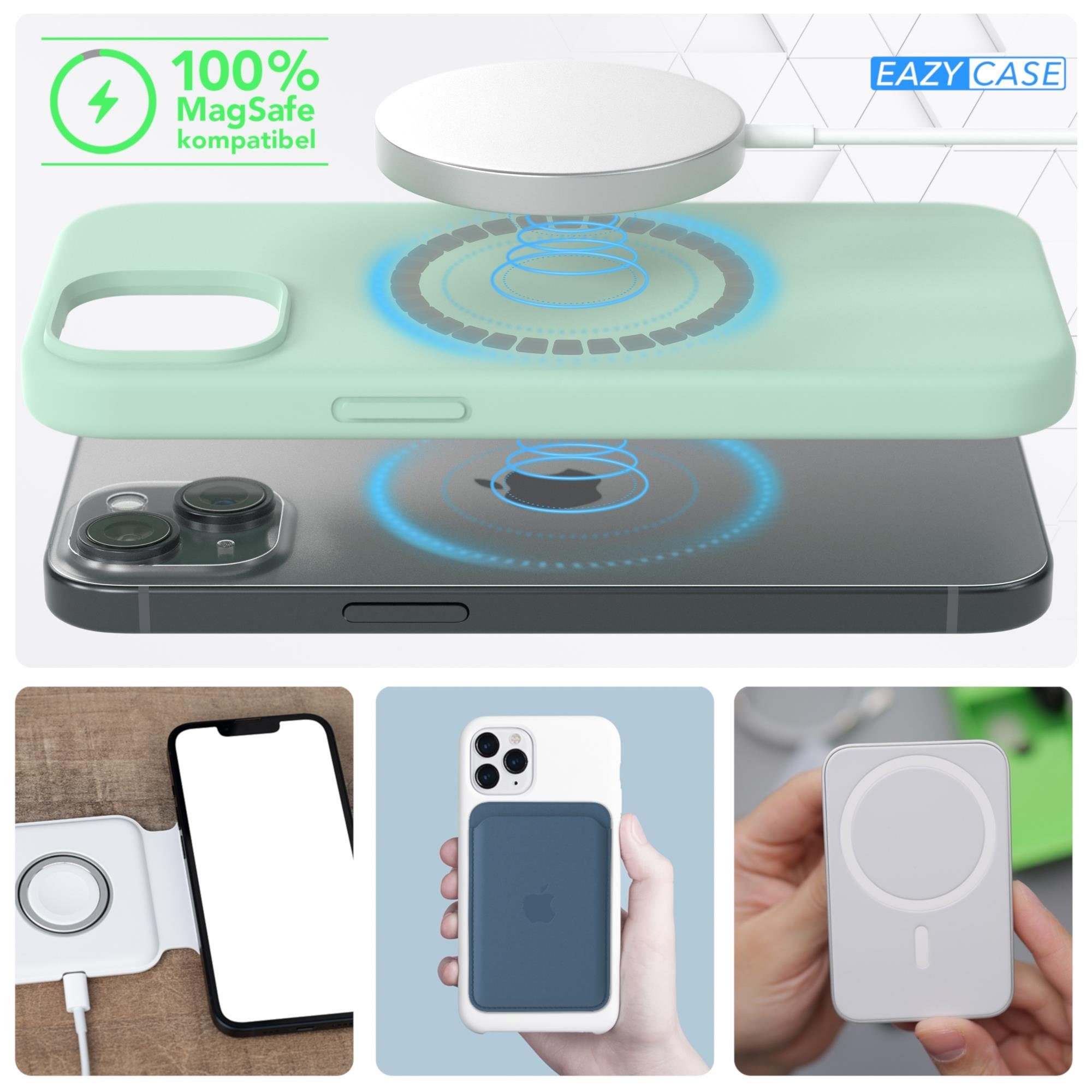 EAZY CASE Handyhülle Silikonhülle mit MagSafe für Apple iPhone 15 6,1 Zoll, Silikon Schutzhülle mit Kameraschutz TPU Hülle Slimcover Mint Grün