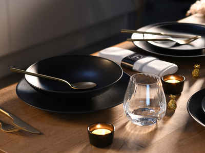 CreaTable Tafelservice Geschirr-Set Soft Touch Black (12-tlg), 4 Personen, Steinzeug, Service, schwarz, seidenmatte Glasur, 12 Teile, für 4 Personen
