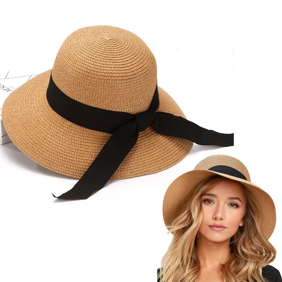 RWEUOQ Strohhut Sommerhut Strandhut Faltbar UV günstig online kaufen