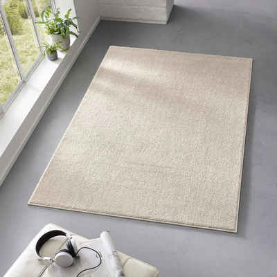 Teppich Kurzflor-Frisee-Teppich Madrid Uni, TaraCarpet, rechteckig, Höhe: 9 mm, uni creme Wohnzimmer Schlafzimmer Esszimmer Kinderzimmer 080x150