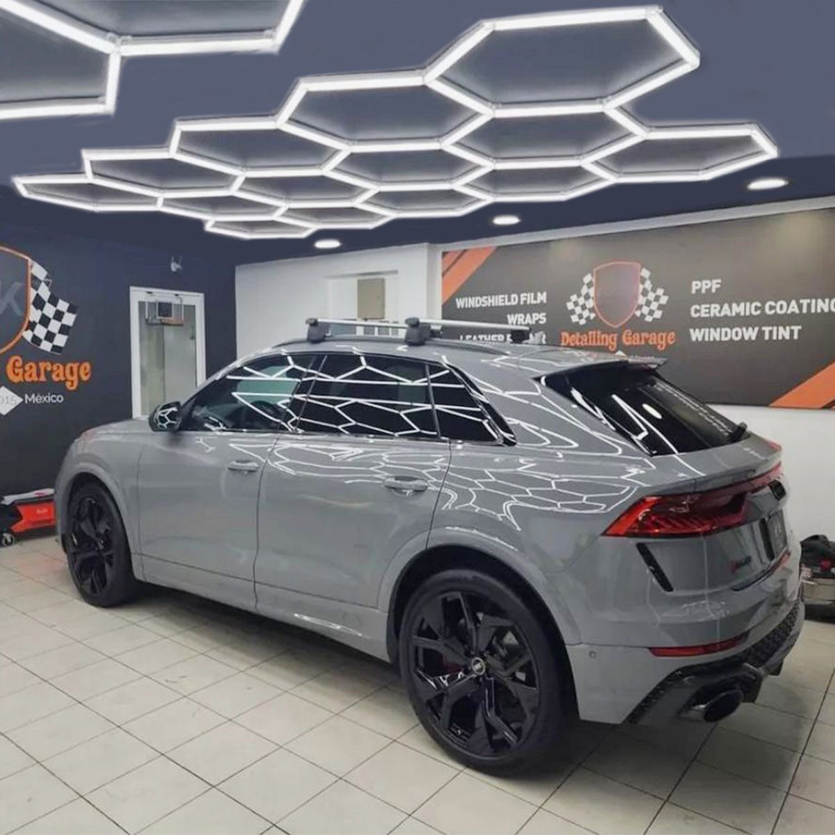 LETGOSPT LED Dekolicht 14er-Pack Hexagon LED Garagenleuchte, 500W 52240lm Wabenlicht 6500K, ‎Kaltweiß, DIY LED Dekolicht für Garage, Studio, Parkplatz, Auto-Detailing-Shop