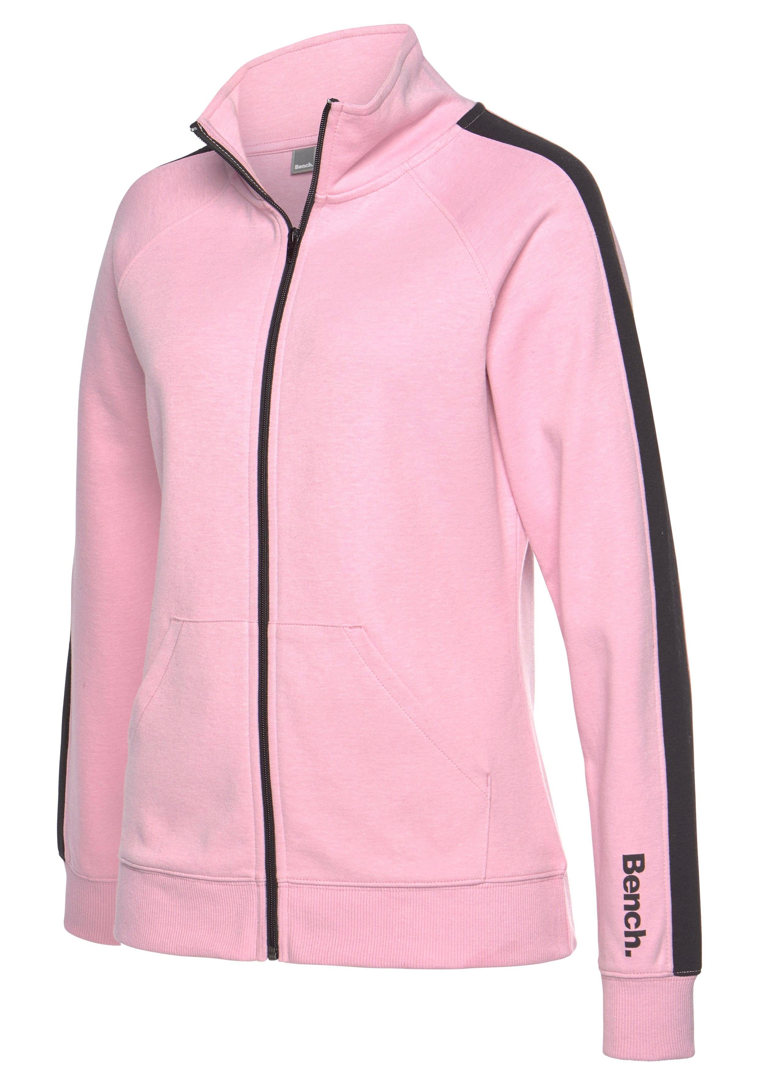 Bench. Loungewear Sweatjacke Loungeanzug rosa-schwarz mit und Seitenstreifen Stehkragen