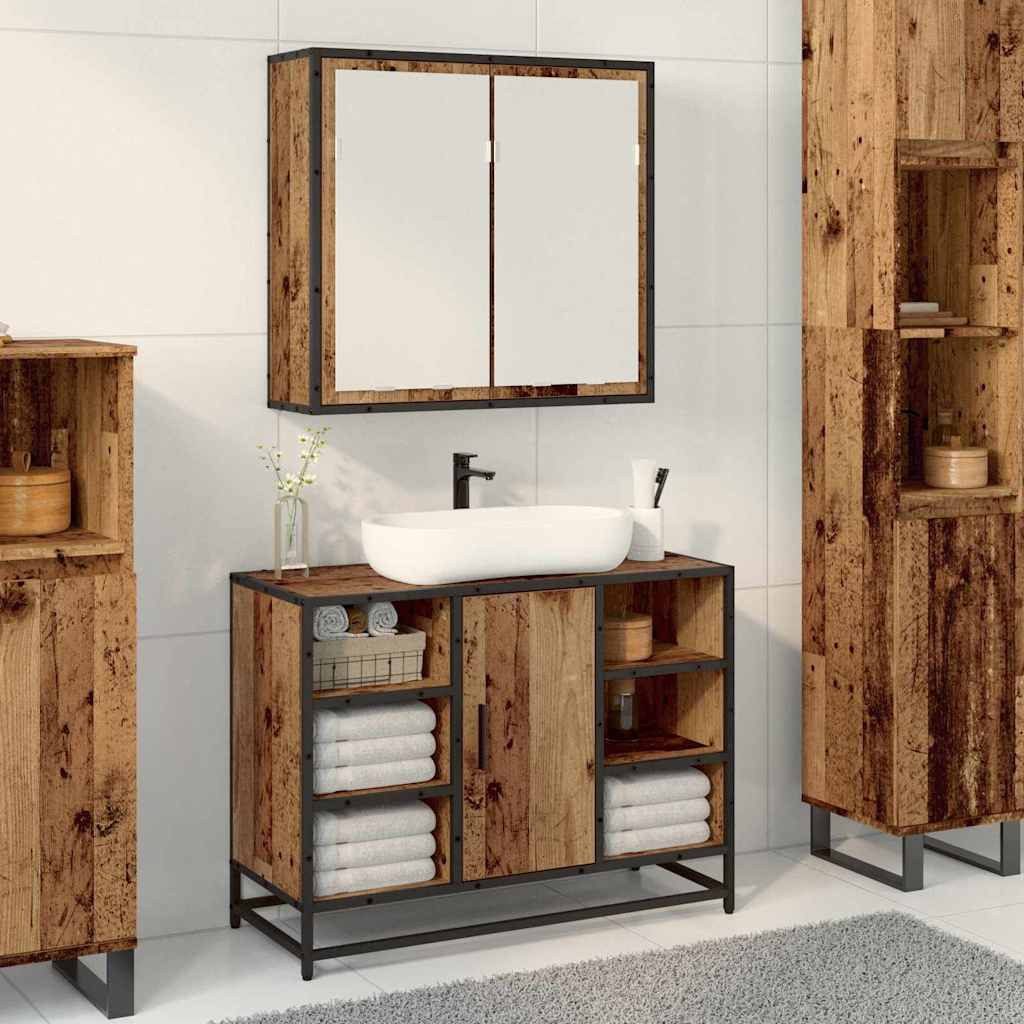 vidaXL Wandregal, Wandregal mit Regal Wandmontiert Altholz 65 x 20 x 60 cm