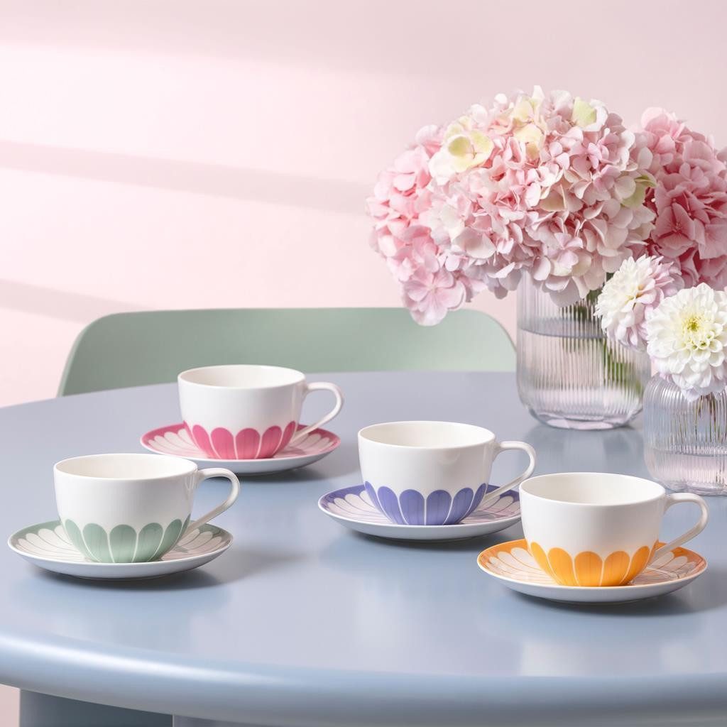Villeroy & Boch Untertasse Fleur Couleur Cappuccinountertassen ø 17,5 cm, (6 St)