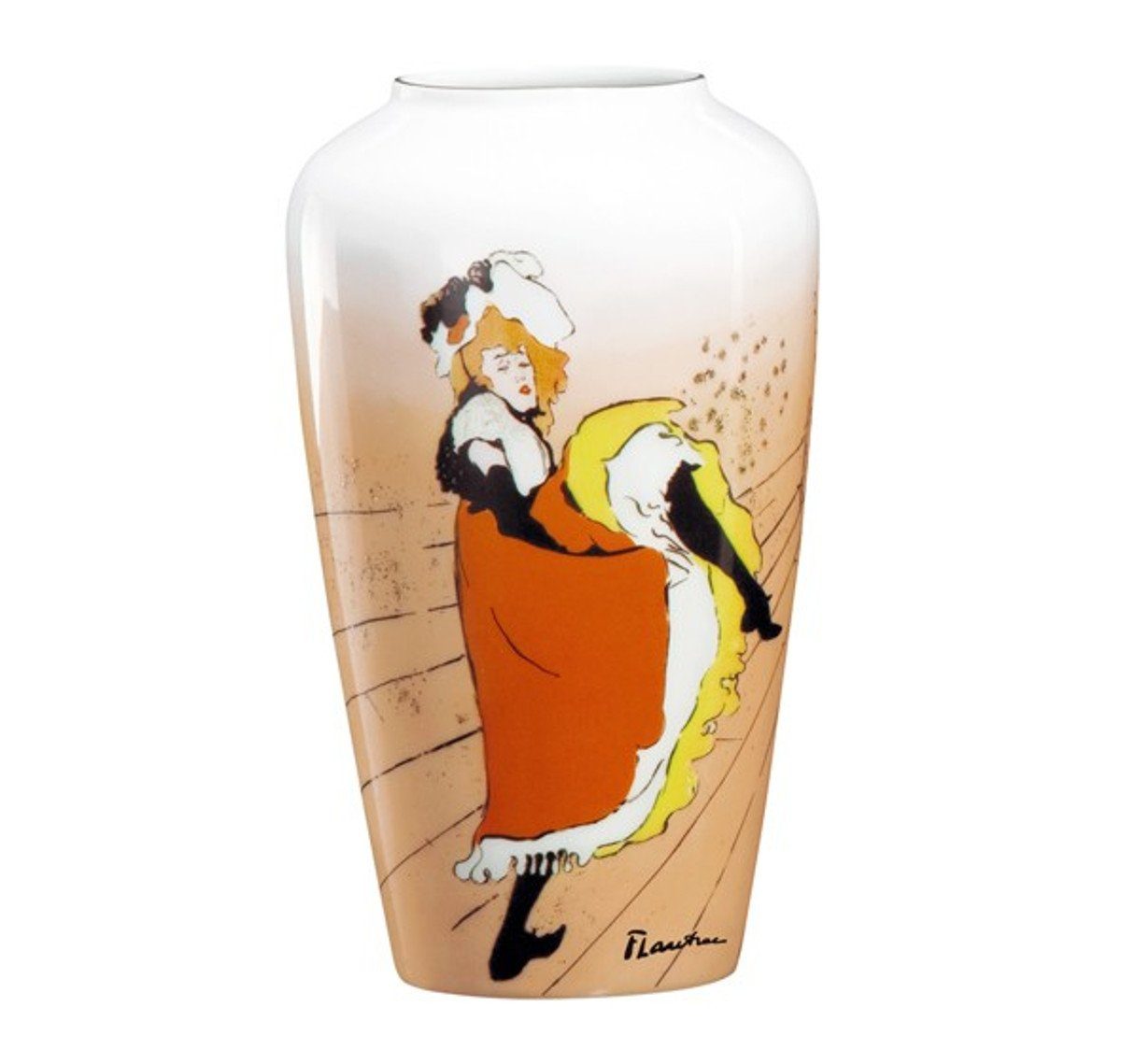Casa Padrino Dekofigur Handgearbeitete Vase aus Porzellan mit einem Motiv von T. Lautrec "Jane Avril", Höhe 19 cm - feinste Qualität aus der Tettau Porzellanfabrik - wunderschöne Vase