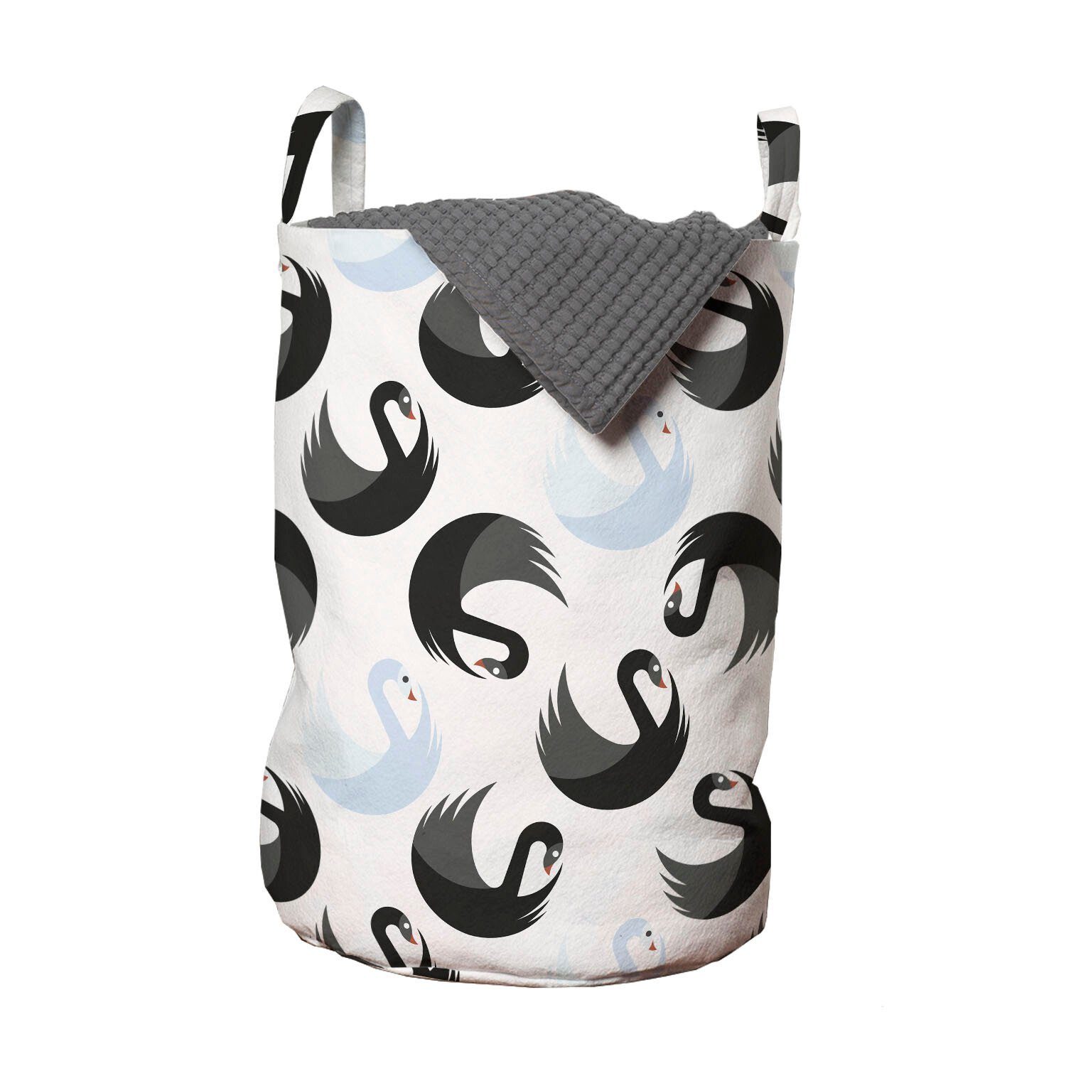 Abakuhaus Wäschesäckchen Wäschekorb mit Griffen Kordelzugverschluss für Waschsalons, Swans Weiß und Schwarz Wasservogel