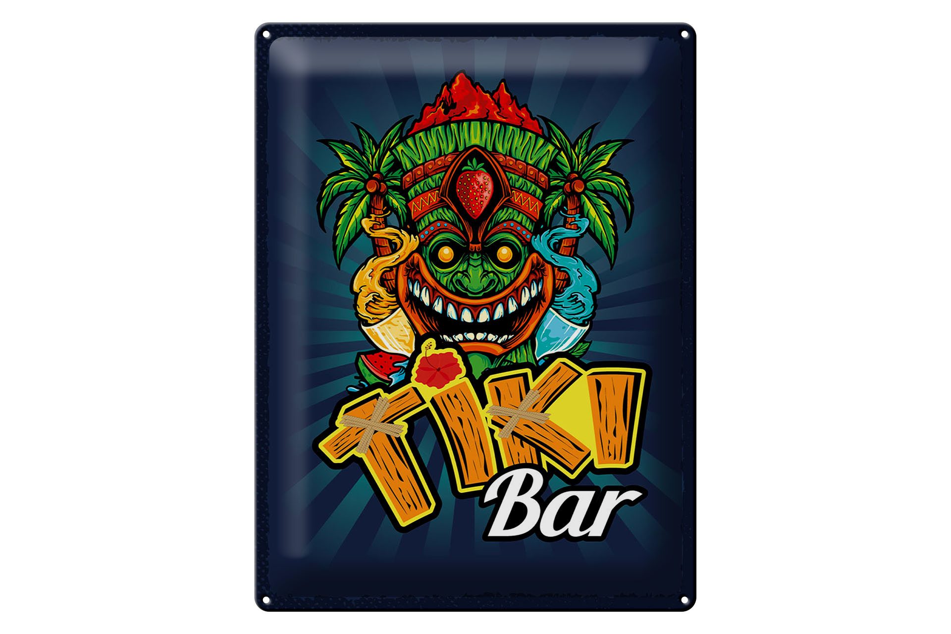 Femer GmbH Metallschild Hinweis 30x40 cm Tiki Bar buntes, (1 St), gewölbte Oberfläche, abgerundete Ecken, umgeschlagene Kanten
