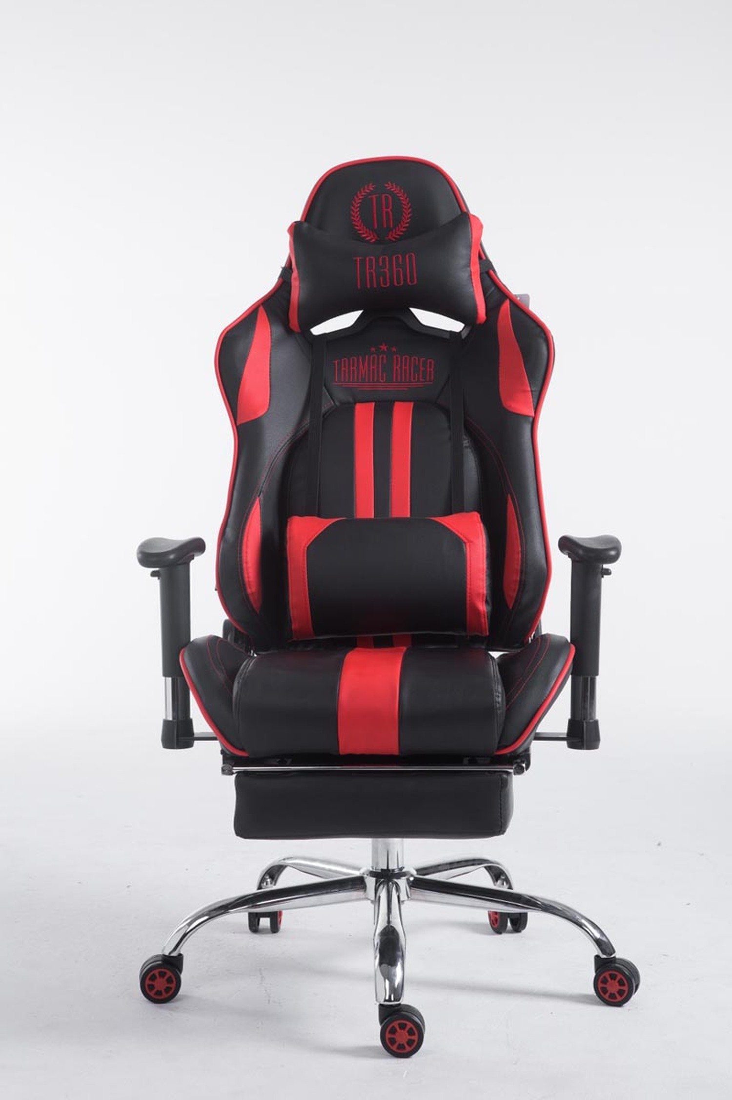 TPFLiving Gaming-Stuhl Limitless-2 mit Chefsessel), - Rückenlehne schwarz/rot drehbar höhenverstellbar Kunstleder Sitzfläche: 360° (Schreibtischstuhl, Metall Gamingstuhl, Racingstuhl, Gestell: bequemer - - chrom Drehstuhl