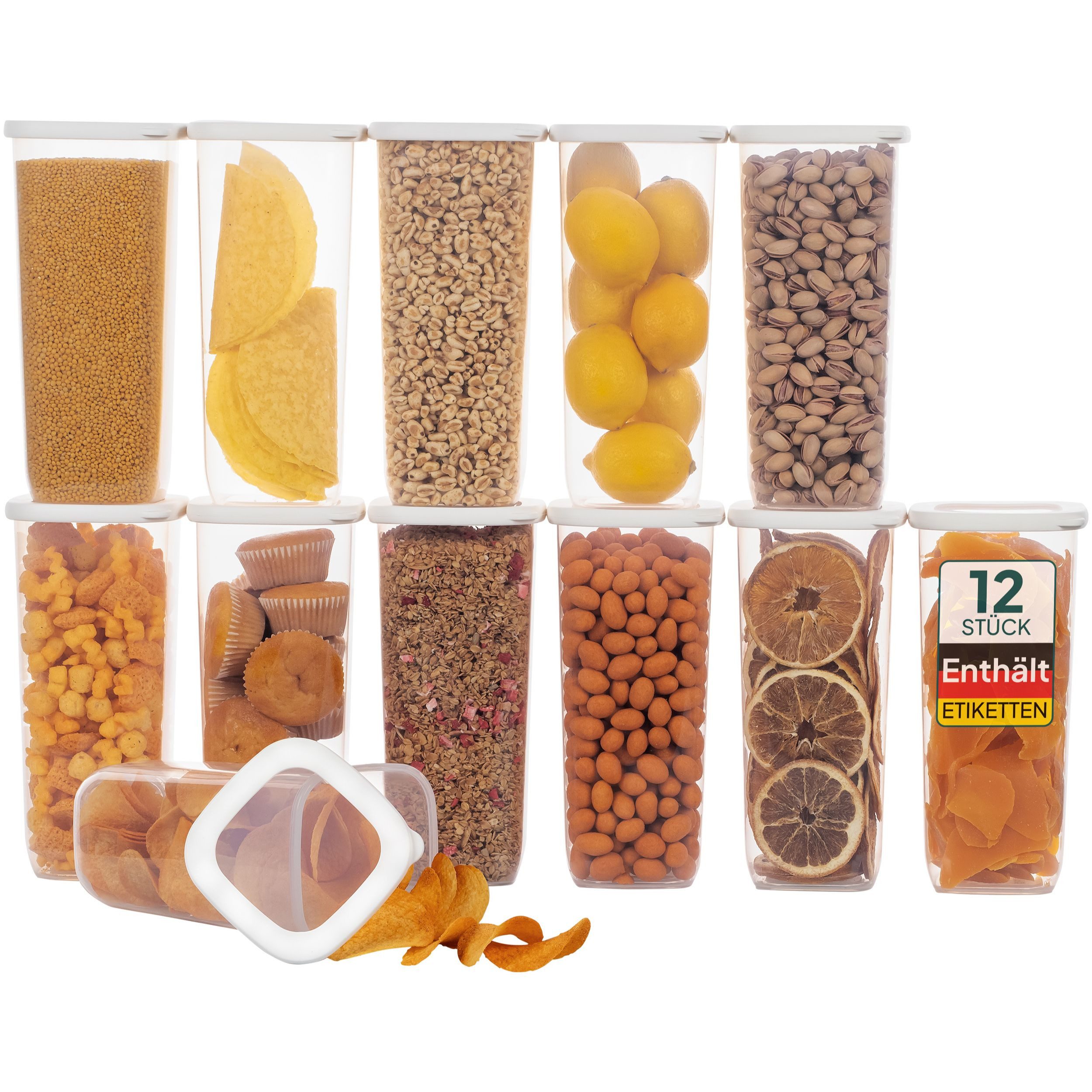 uandu home Vorratsdose Vorratsdosen mit Deckel Luftdicht, Vorratsbehälter Set, BPA Frei, (Vorratsbehälter Set, Aufbewahrungsbox Küche, Luftdichte Aufbewahrungsbox im Set inkl. 80 Etiketten, BPA Frei Kunststoff, Vorratsbehälter Set, Vorratsdosen für alle trockenen Lebensmittel), Tupperdosen Set, Meal Prep Boxen, Aufbewahrungsbox Küche