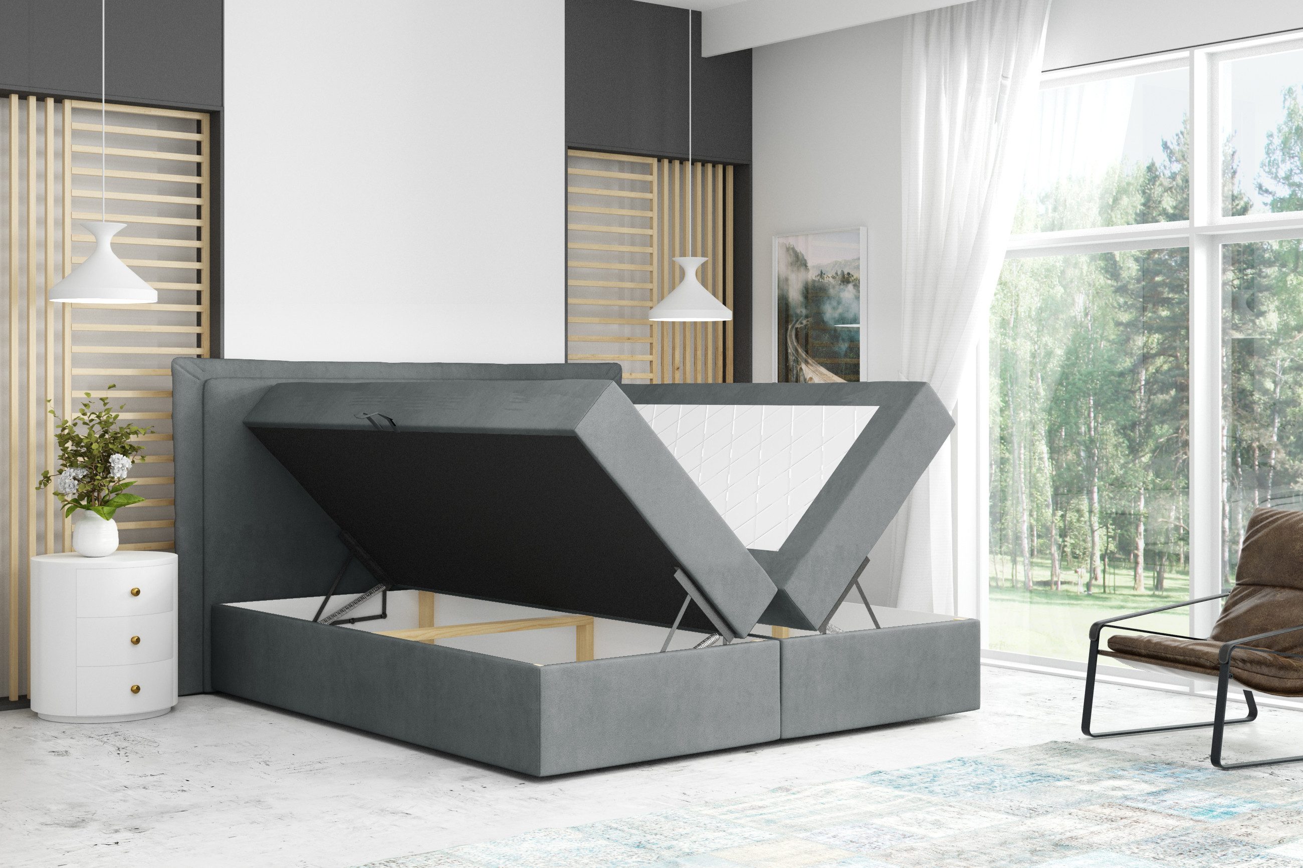 Labett Boxspringbett mit Bettkasten Matratze H3/H4 & Topper LEVI 160x200 180x200 200x200, 7-Zonen Taschenfederkernmatratze H3 oder H4 – Bild 5 von 5