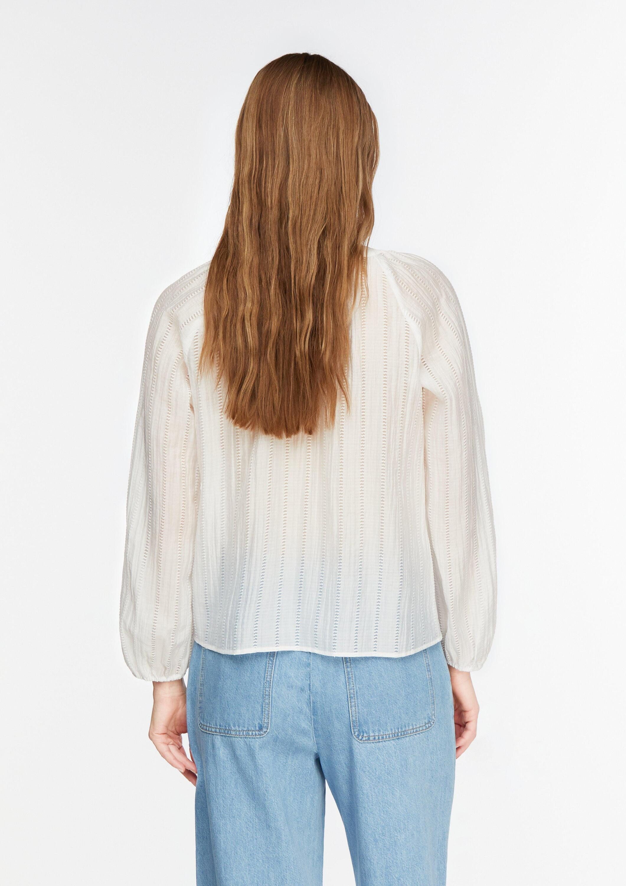 comma Langarmbluse Bluse Strukturierte Lyocell-Bluse mit Pointelle-Details