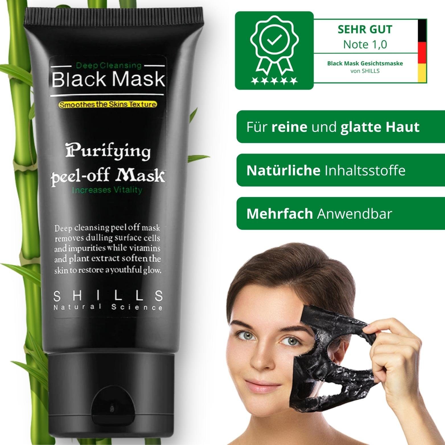 SHILLS Gesichtsmaske Black Mask Premium Peel Off Pickel & Akne Entferner,  Aktivkohle
