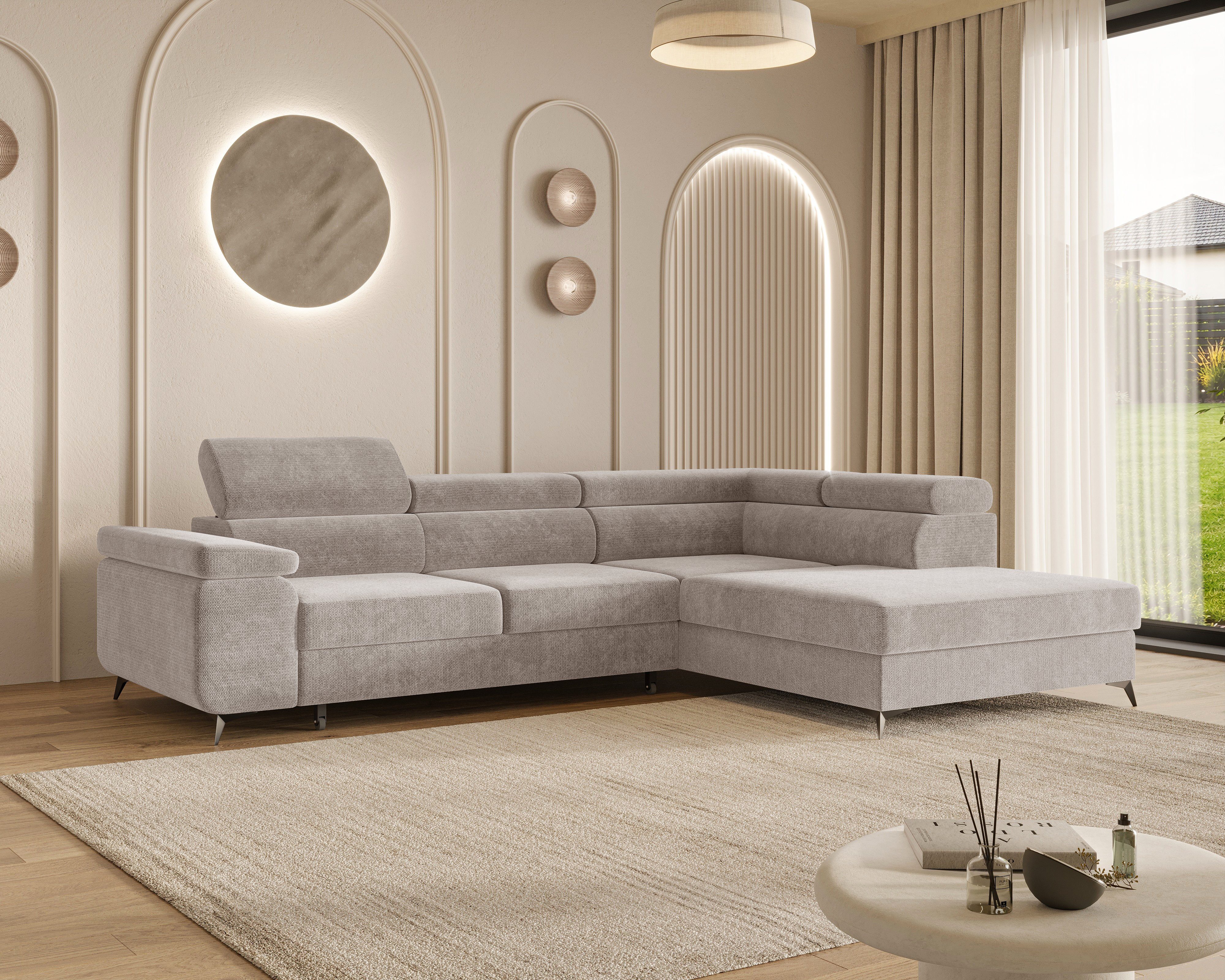 MOEBLO Ecksofa OSTIN, 290 cm – Modernes L-Sofa mit Schlaffunktion, Bettkasten und verstellbaren Kopfstützen, Cord oder Strukturstoff, - (BxHxT): 290 x 75–90 x 202 cm