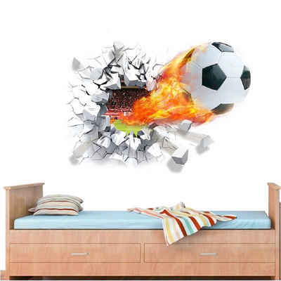 CreateHome Wandtattoo Fußball in Flammen (3D-Fußballmotiv 70 x 50 cm, 3D-Fußballmotiv), selbstklebend, rückstandlos abziehbar