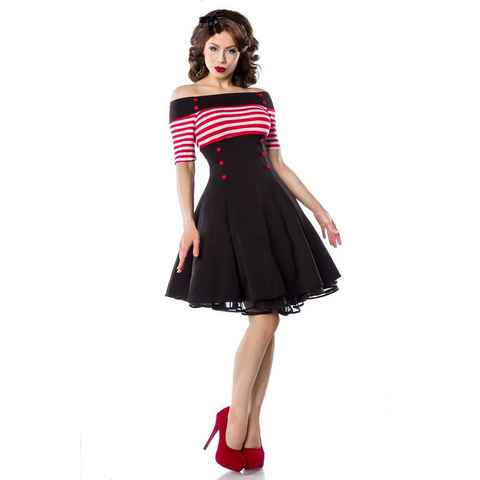 BELSIRA A-Linien-Kleid Schulterfreies Retro Rockabilly Jersey-Kleid 50er Jahre Pin up Vintage Kleid