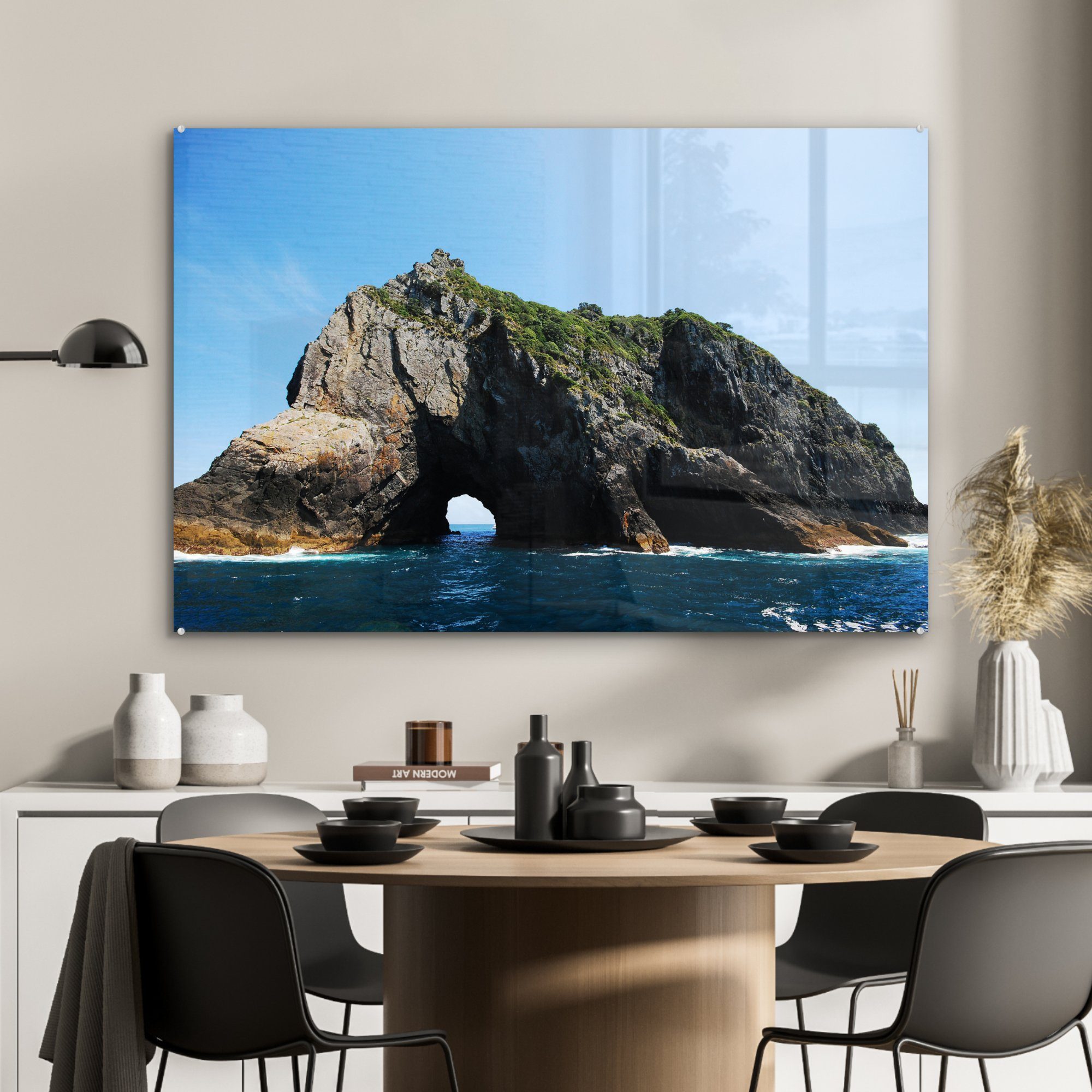 Schöner Islands of Acrylglasbilder im Acrylglasbild & St), Bay MuchoWow Schlafzimmer Neuseeland, (1 in der Felsen an Wohnzimmer Wasser