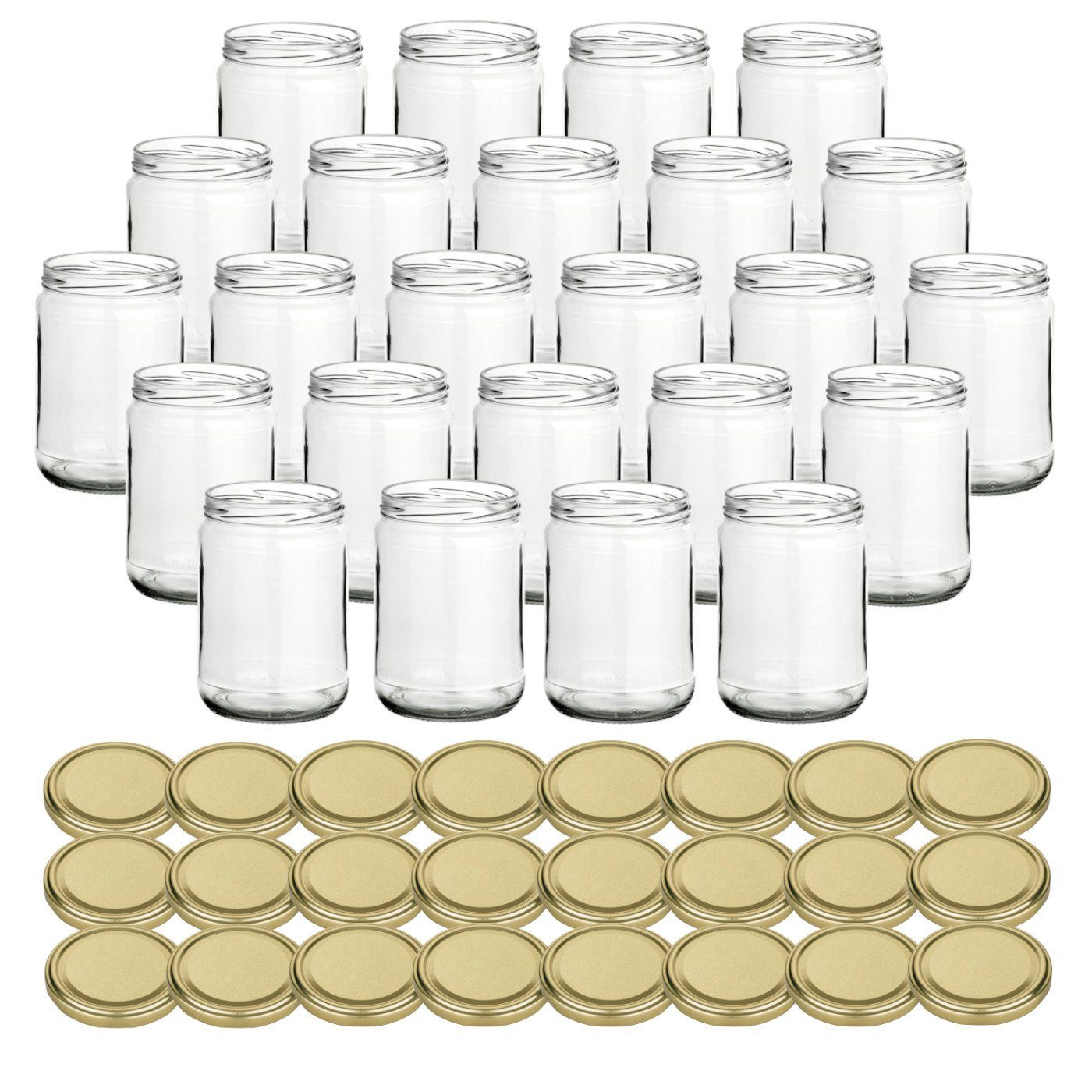 gouveo Einmachglas Vorratsgläser 580 ml Klassik mit Schraub-Deckel - Große Einmachgläser, (24-tlg), goldfarben